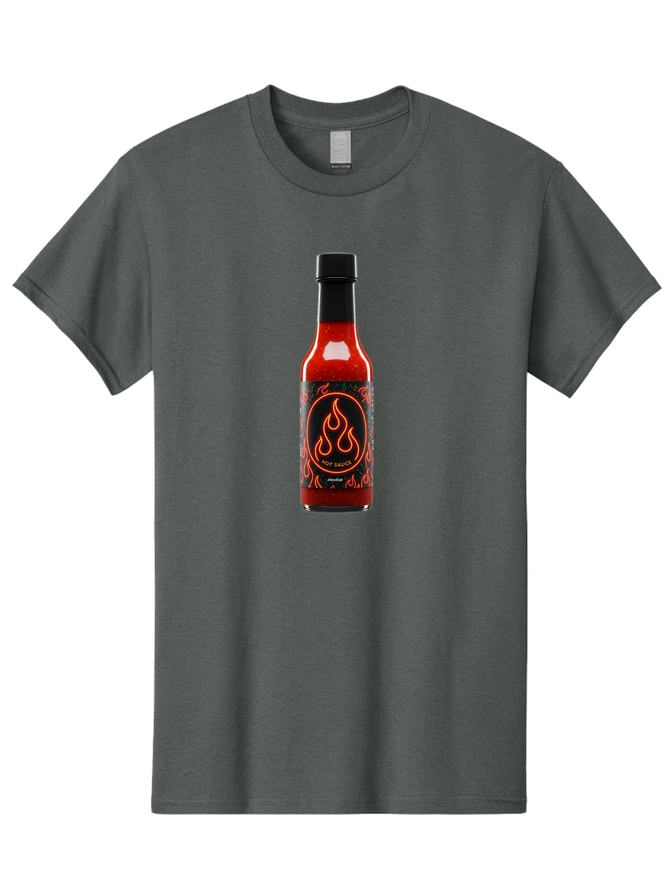 Hot-Sauce-2 Men'S Graphic Tee, 100% Cotton, Comfortable Casual Summer Wear, Machine Washable, Hot Sauce, Spicy Condiment, Chili Peppers, Red Sauce, Glass Bottle, Black Cap, Flame Design, Hot Sauce Bottle, Condiment Bottle, Spicy Food Baa814 27