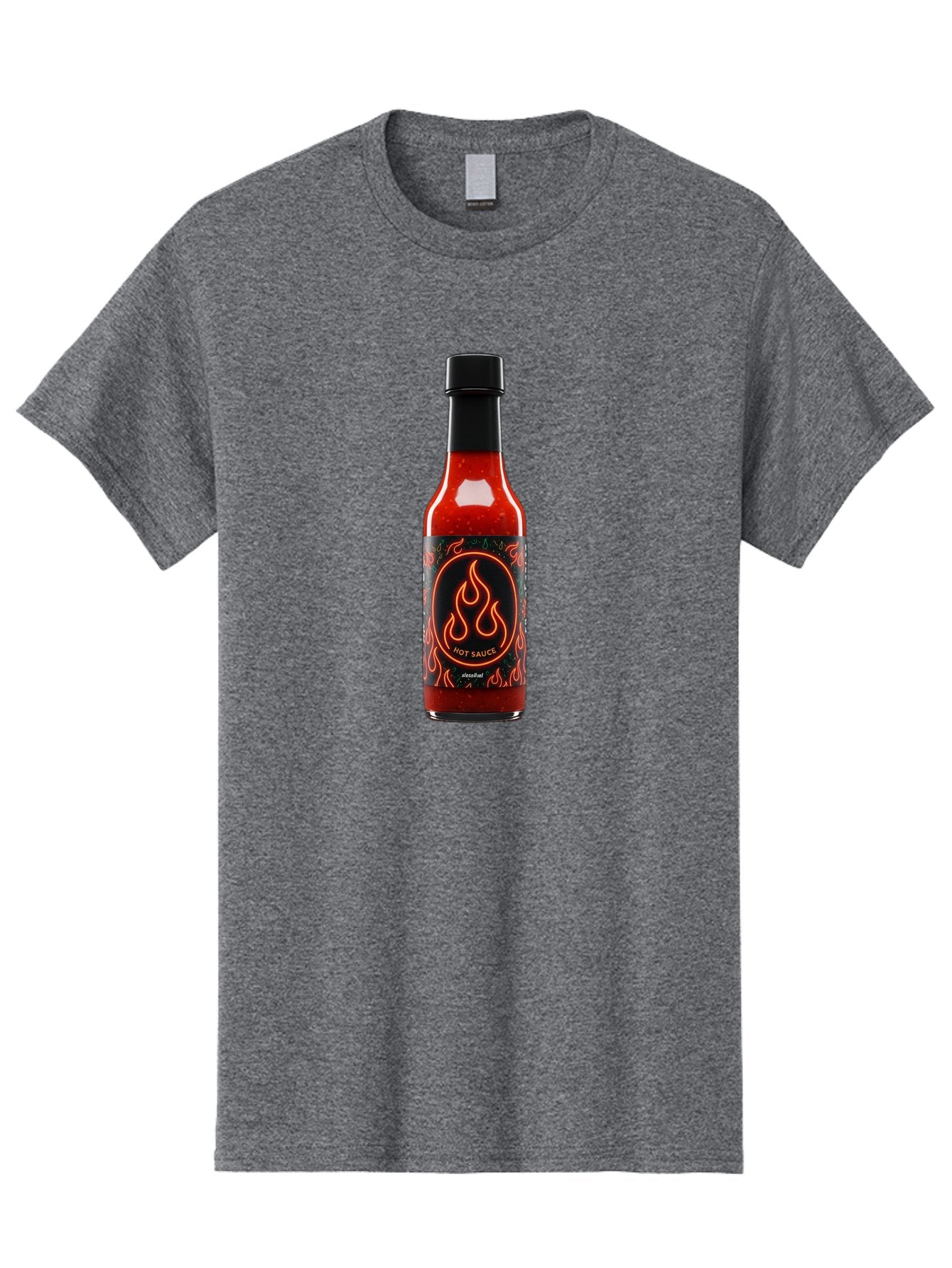 Hot-Sauce-2 Men'S Graphic Tee, 100% Cotton, Comfortable Casual Summer Wear, Machine Washable, Hot Sauce, Spicy Condiment, Chili Peppers, Red Sauce, Glass Bottle, Black Cap, Flame Design, Hot Sauce Bottle, Condiment Bottle, Spicy Food Baa814 11