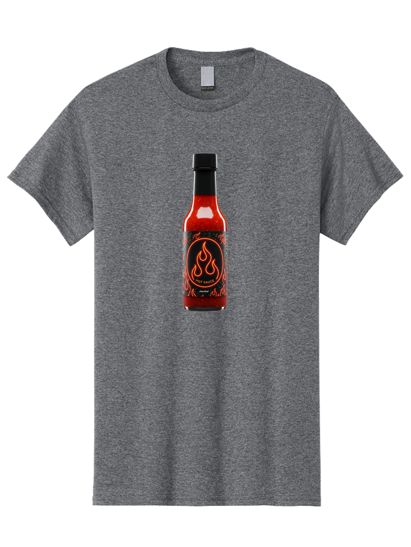 Hot-Sauce-2 Men'S Graphic Tee, 100% Cotton, Comfortable Casual Summer Wear, Machine Washable, Hot Sauce, Spicy Condiment, Chili Peppers, Red Sauce, Glass Bottle, Black Cap, Flame Design, Hot Sauce Bottle, Condiment Bottle, Spicy Food Baa814 7