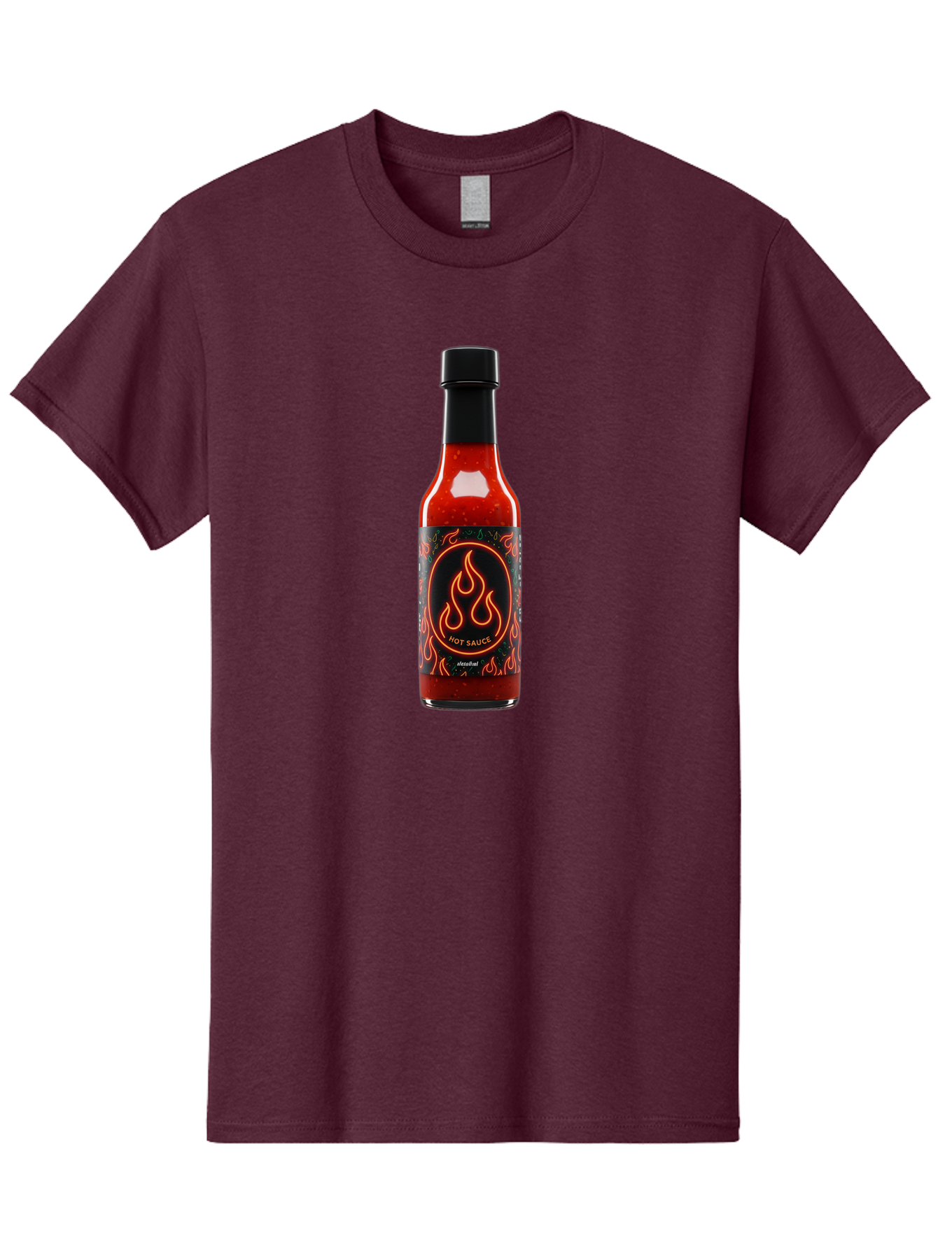 Hot-Sauce-2 Men'S Graphic Tee, 100% Cotton, Comfortable Casual Summer Wear, Machine Washable, Hot Sauce, Spicy Condiment, Chili Peppers, Red Sauce, Glass Bottle, Black Cap, Flame Design, Hot Sauce Bottle, Condiment Bottle, Spicy Food Baa814 25