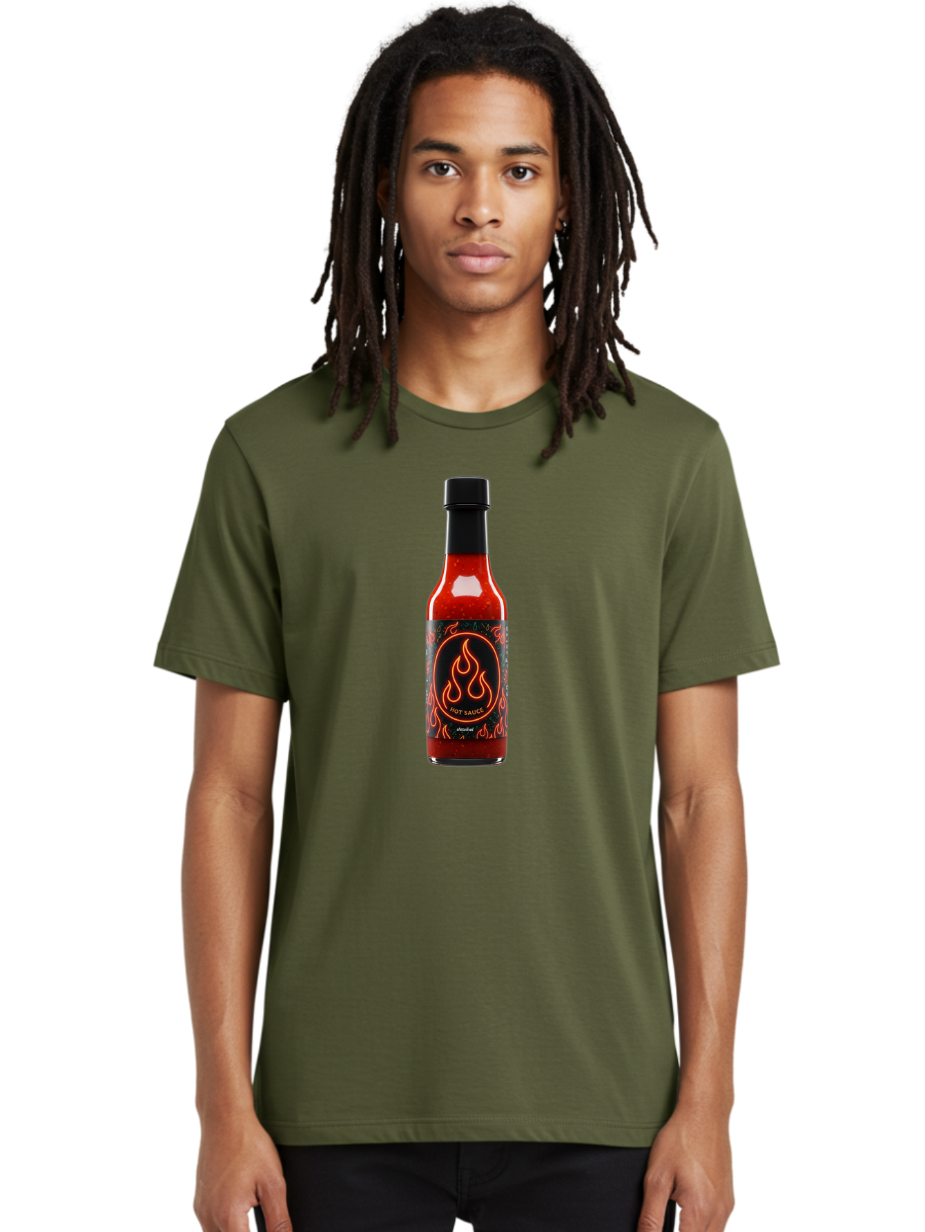 Hot-Sauce-2 Men'S Graphic Tee, 100% Cotton, Comfortable Casual Summer Wear, Machine Washable, Hot Sauce, Spicy Condiment, Chili Peppers, Red Sauce, Glass Bottle, Black Cap, Flame Design, Hot Sauce Bottle, Condiment Bottle, Spicy Food Baa814 20