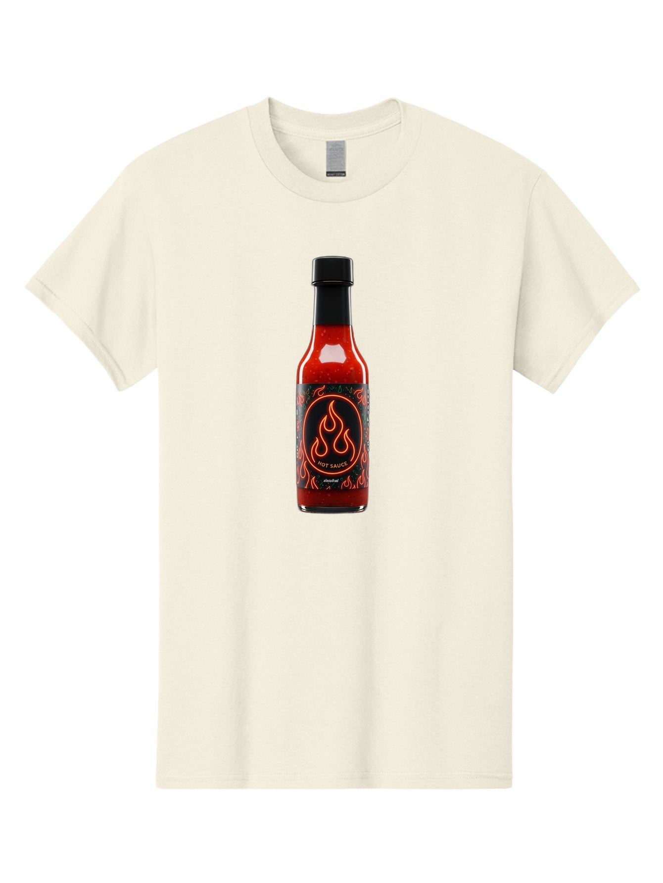 Hot-Sauce-2 Men'S Graphic Tee, 100% Cotton, Comfortable Casual Summer Wear, Machine Washable, Hot Sauce, Spicy Condiment, Chili Peppers, Red Sauce, Glass Bottle, Black Cap, Flame Design, Hot Sauce Bottle, Condiment Bottle, Spicy Food Baa814 5