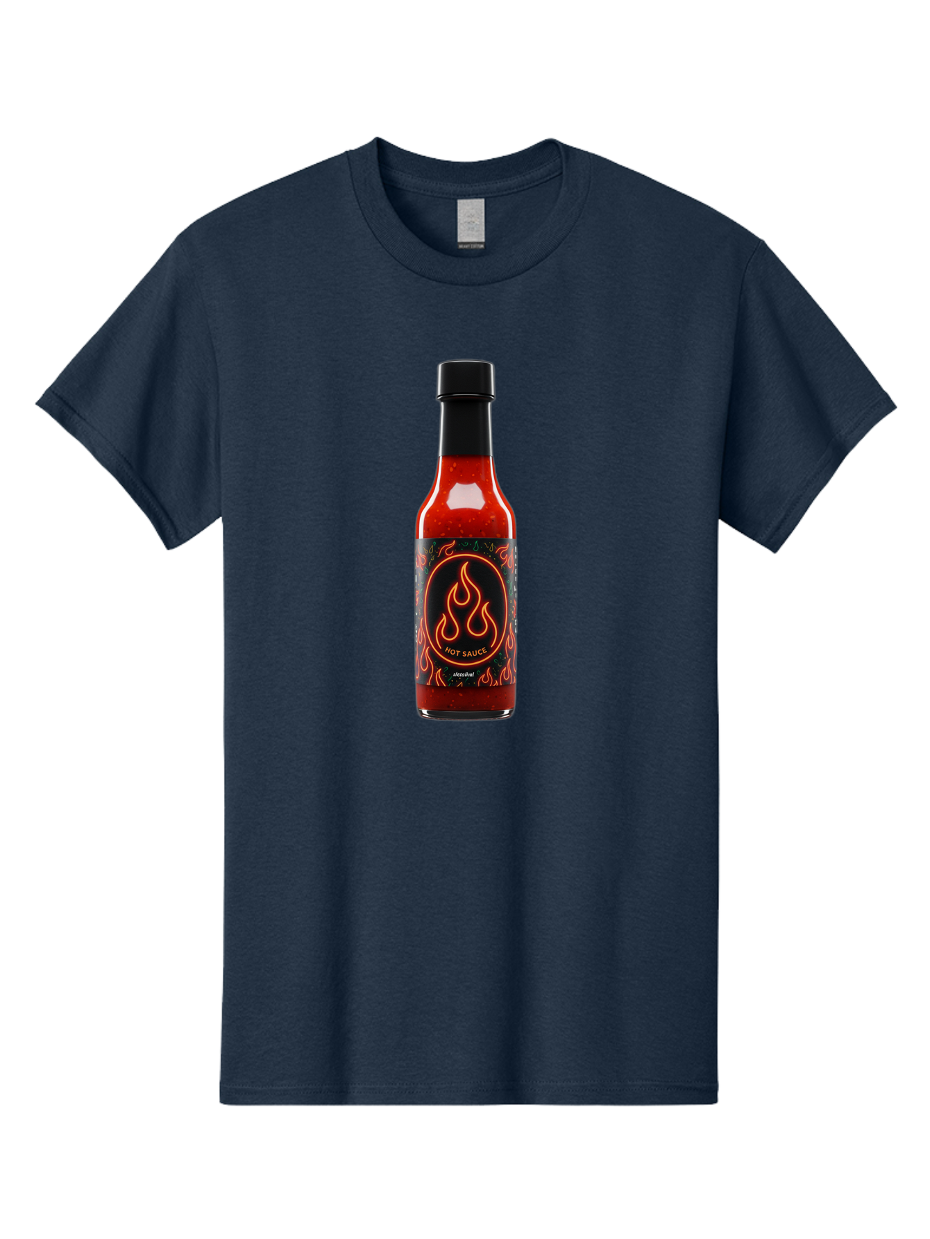 Hot-Sauce-2 Men'S Graphic Tee, 100% Cotton, Comfortable Casual Summer Wear, Machine Washable, Hot Sauce, Spicy Condiment, Chili Peppers, Red Sauce, Glass Bottle, Black Cap, Flame Design, Hot Sauce Bottle, Condiment Bottle, Spicy Food Baa814 23