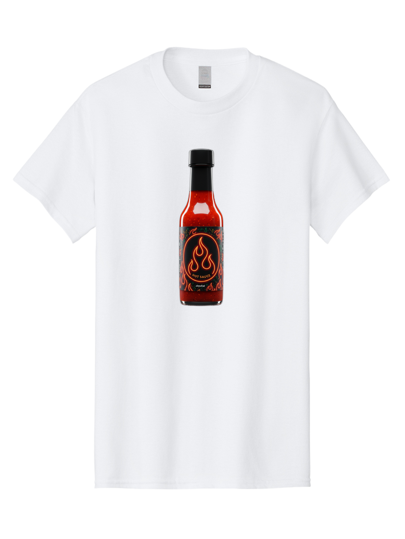 Hot-Sauce-2 Men'S Graphic Tee, 100% Cotton, Comfortable Casual Summer Wear, Machine Washable, Hot Sauce, Spicy Condiment, Chili Peppers, Red Sauce, Glass Bottle, Black Cap, Flame Design, Hot Sauce Bottle, Condiment Bottle, Spicy Food Baa814 17