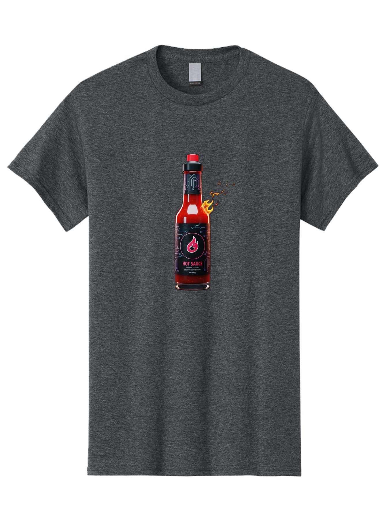 Hot-Sauce-5 Men'S Graphic Tee, 100% Cotton, Comfortable Casual Summer Wear, Machine Washable, Hot Sauce Bottle, Spicy Condiment, Chili Pepper Sauce, Fiery Flavor, Red Sauce, Black Label, Circuit Design, Flames Baa817 5