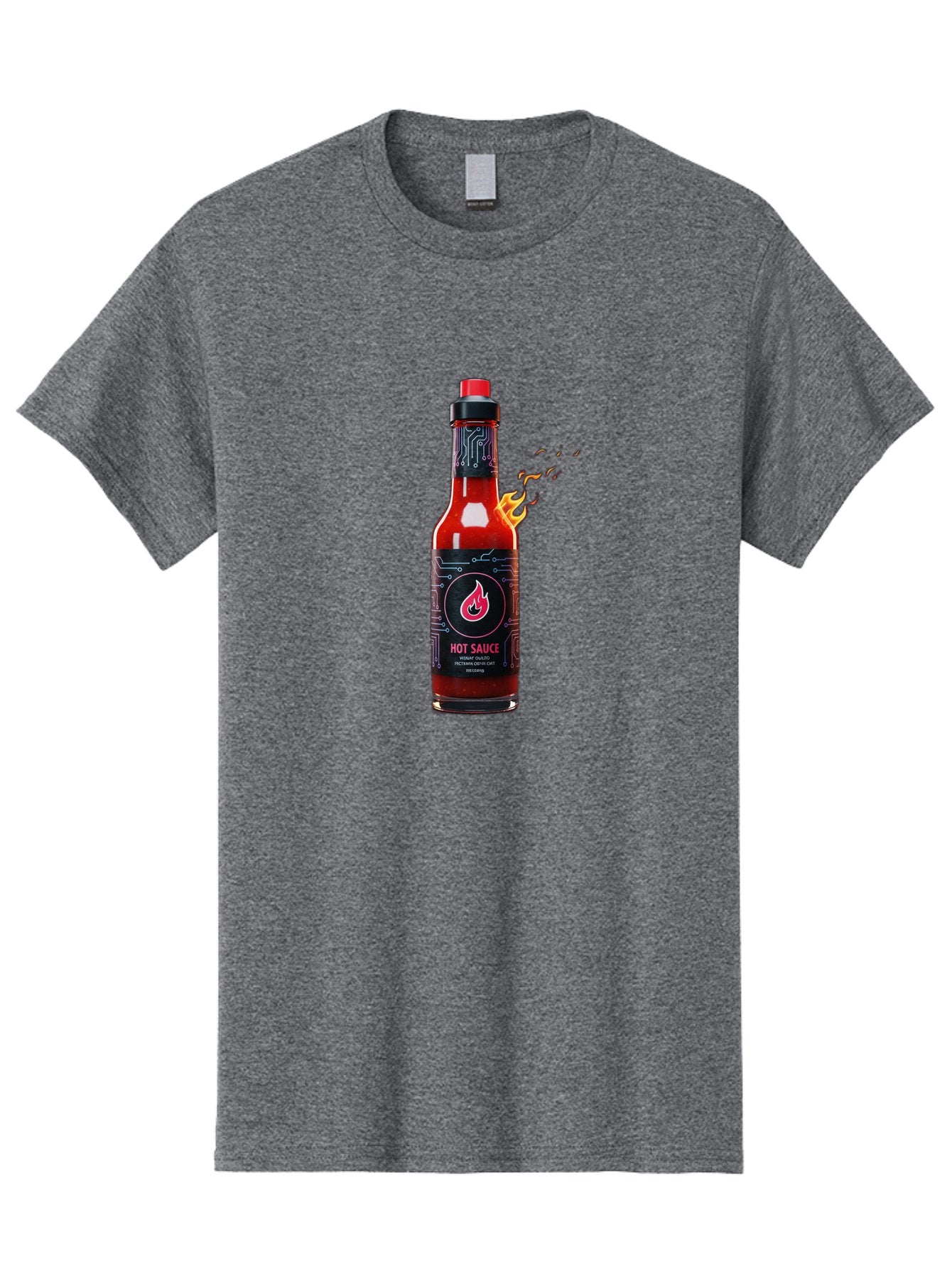 Hot-Sauce-5 Men'S Graphic Tee, 100% Cotton, Comfortable Casual Summer Wear, Machine Washable, Hot Sauce Bottle, Spicy Condiment, Chili Pepper Sauce, Fiery Flavor, Red Sauce, Black Label, Circuit Design, Flames Baa817 14