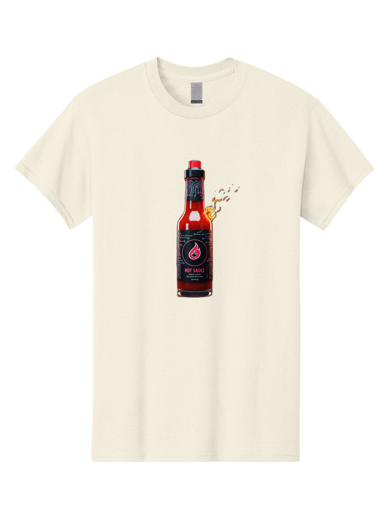 Hot-Sauce-5 Men'S Graphic Tee, 100% Cotton, Comfortable Casual Summer Wear, Machine Washable, Hot Sauce Bottle, Spicy Condiment, Chili Pepper Sauce, Fiery Flavor, Red Sauce, Black Label, Circuit Design, Flames Baa817 3