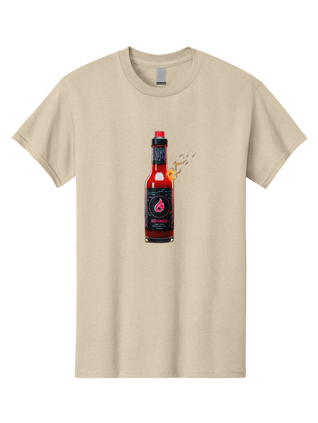 Hot-Sauce-5 Men'S Graphic Tee, 100% Cotton, Comfortable Casual Summer Wear, Machine Washable, Hot Sauce Bottle, Spicy Condiment, Chili Pepper Sauce, Fiery Flavor, Red Sauce, Black Label, Circuit Design, Flames Baa817 29