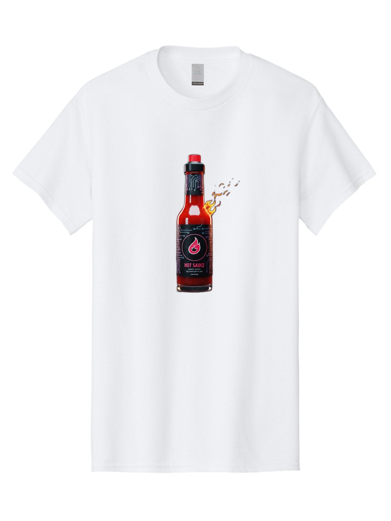 Hot-Sauce-5 Men'S Graphic Tee, 100% Cotton, Comfortable Casual Summer Wear, Machine Washable, Hot Sauce Bottle, Spicy Condiment, Chili Pepper Sauce, Fiery Flavor, Red Sauce, Black Label, Circuit Design, Flames Baa817 8