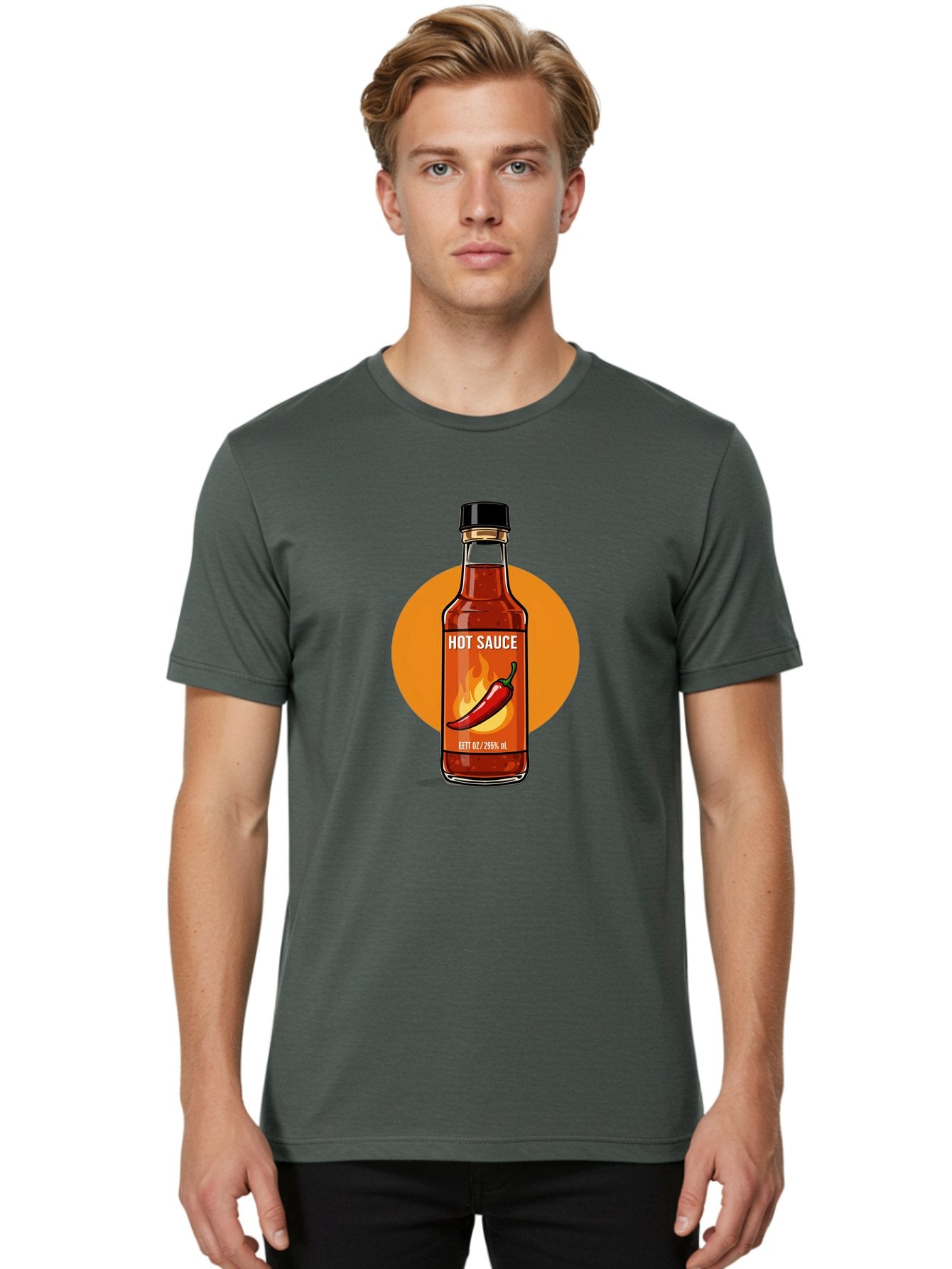 Hot-Sauce-6 Men'S Graphic Tee, 100% Cotton, Comfortable Casual Summer Wear, Machine Washable, Hot Sauce Bottle, Spicy Condiment, Chili Pepper, Fiery Flavor, Condiment Bottle, Hot Sauce Label, Chili Pepper Illustration, Spicy Food, Baa818 18