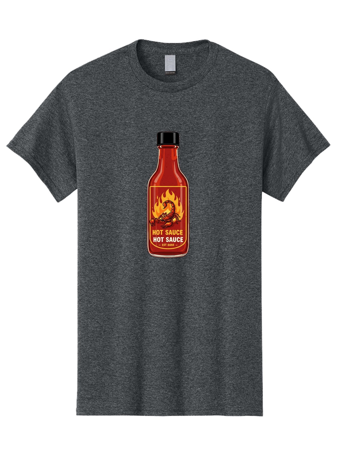 Hot-Sauce-7 Men'S Graphic Tee, 100% Cotton, Comfortable Casual Summer Wear, Machine Washable, Hot Sauce Bottle, Spicy Condiment, Fiery Flavor, Chili Peppers, Hot Sauce Label, Condiment Bottle, Spicy Food, Est Dakk Baa819 5