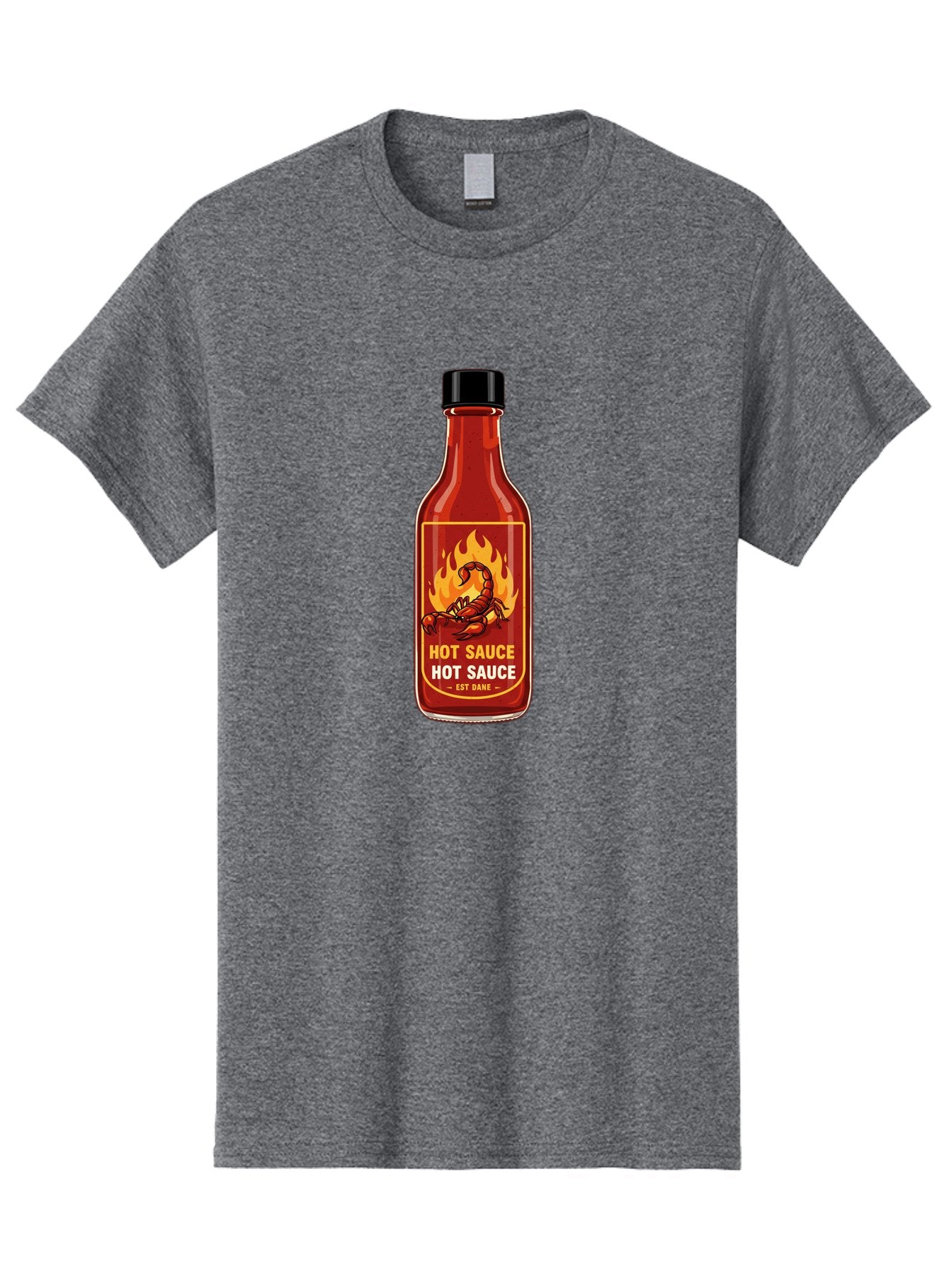 Hot-Sauce-7 Men'S Graphic Tee, 100% Cotton, Comfortable Casual Summer Wear, Machine Washable, Hot Sauce Bottle, Spicy Condiment, Fiery Flavor, Chili Peppers, Hot Sauce Label, Condiment Bottle, Spicy Food, Est Dakk Baa819 10