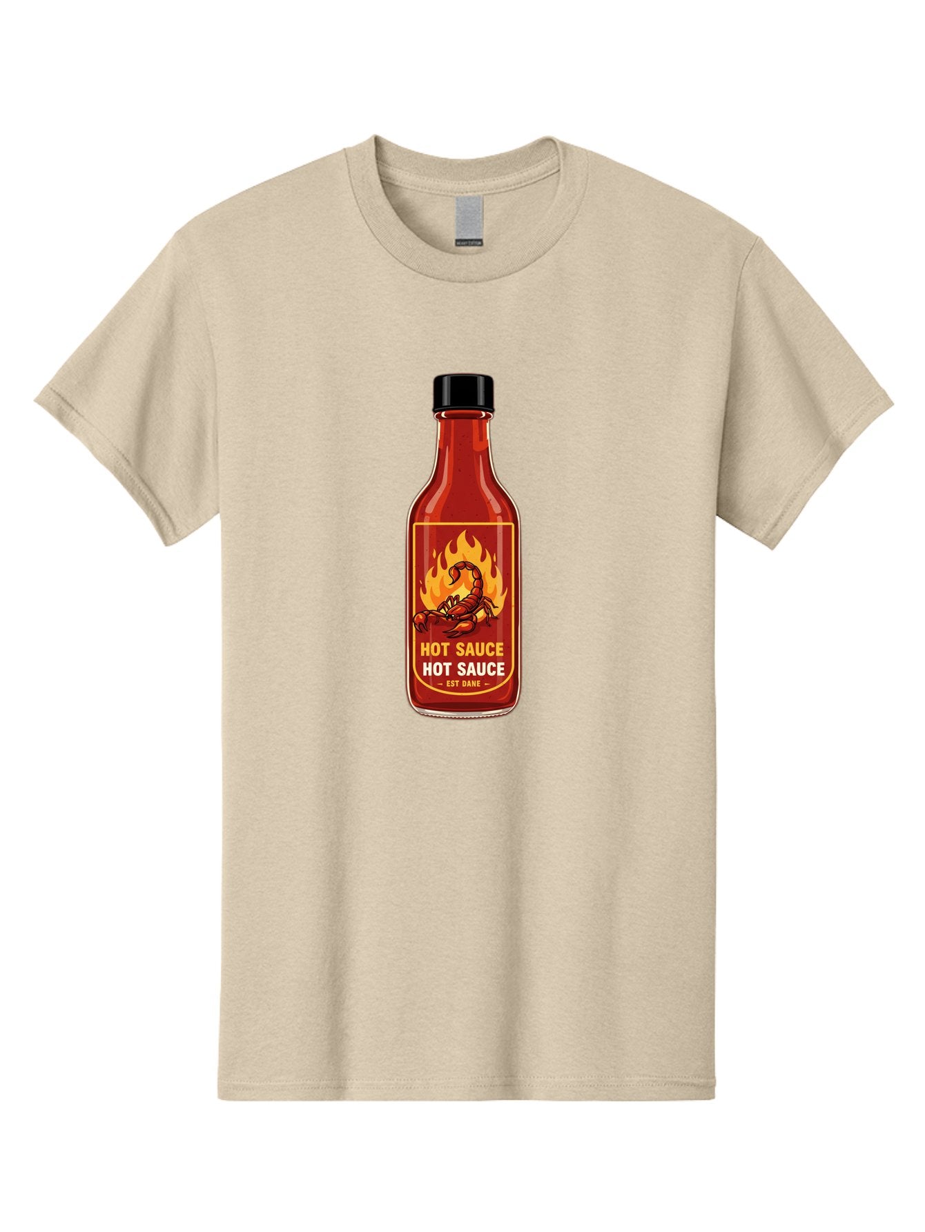 Hot-Sauce-7 Men'S Graphic Tee, 100% Cotton, Comfortable Casual Summer Wear, Machine Washable, Hot Sauce Bottle, Spicy Condiment, Fiery Flavor, Chili Peppers, Hot Sauce Label, Condiment Bottle, Spicy Food, Est Dakk Baa819 12