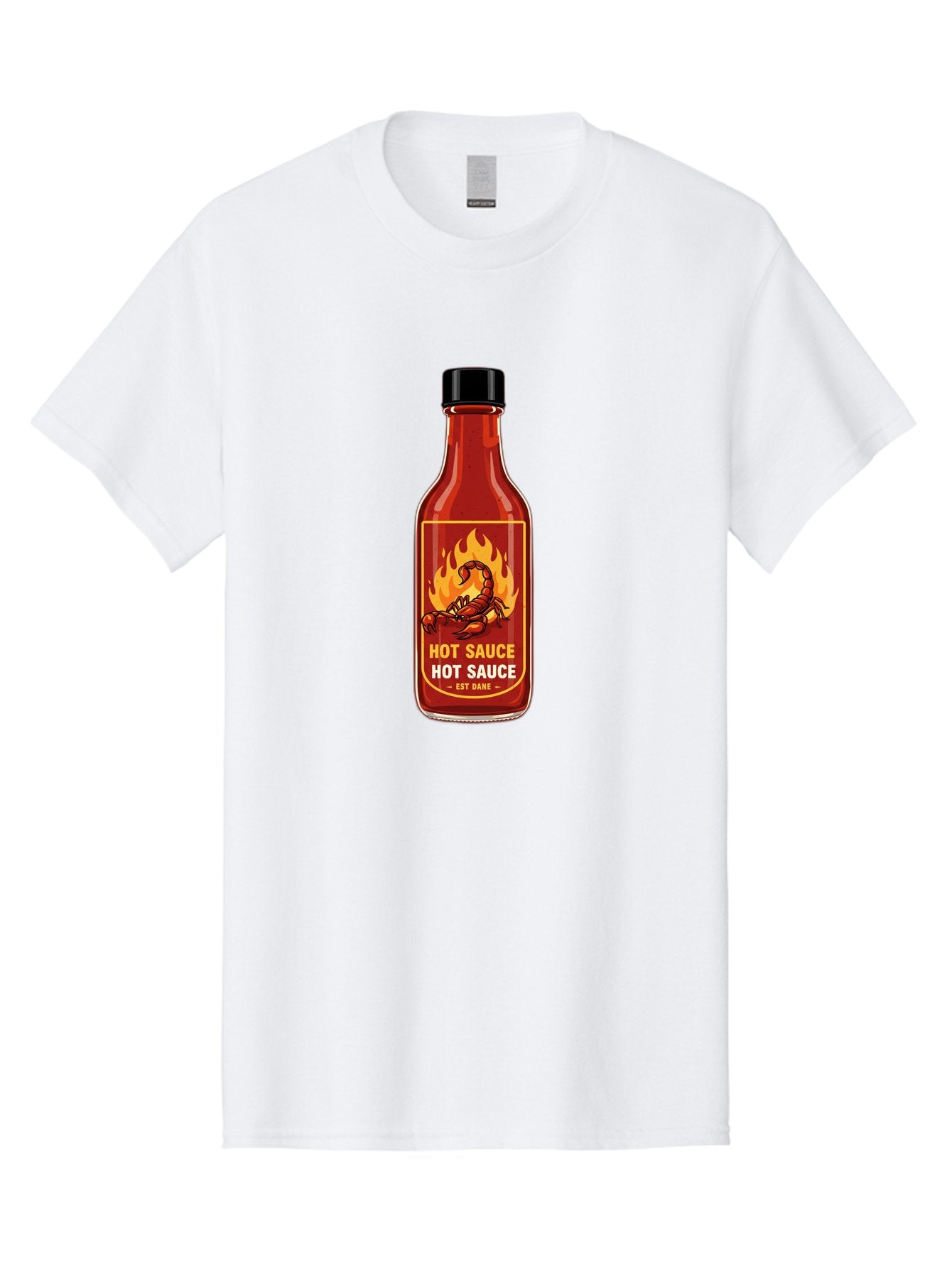 Hot-Sauce-7 Men'S Graphic Tee, 100% Cotton, Comfortable Casual Summer Wear, Machine Washable, Hot Sauce Bottle, Spicy Condiment, Fiery Flavor, Chili Peppers, Hot Sauce Label, Condiment Bottle, Spicy Food, Est Dakk Baa819 13