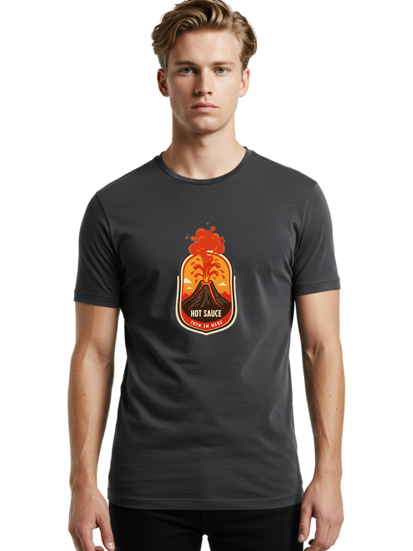 Hot-Sauce-8 Men'S Graphic Tee, 100% Cotton, Comfortable Casual Summer Wear, Machine Washable, Hot Sauce Label, Erupting Volcano, Spicy Food, Condiment Packaging, Fiery Design, Bold Graphics, Cartoon Style, Volcano Eruption, Condiment Branding Baa820 6