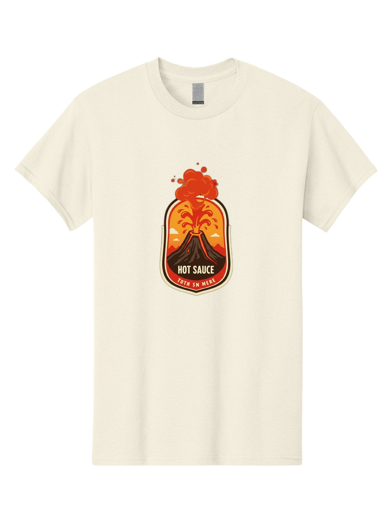 Hot-Sauce-8 Men'S Graphic Tee, 100% Cotton, Comfortable Casual Summer Wear, Machine Washable, Hot Sauce Label, Erupting Volcano, Spicy Food, Condiment Packaging, Fiery Design, Bold Graphics, Cartoon Style, Volcano Eruption, Condiment Branding Baa820