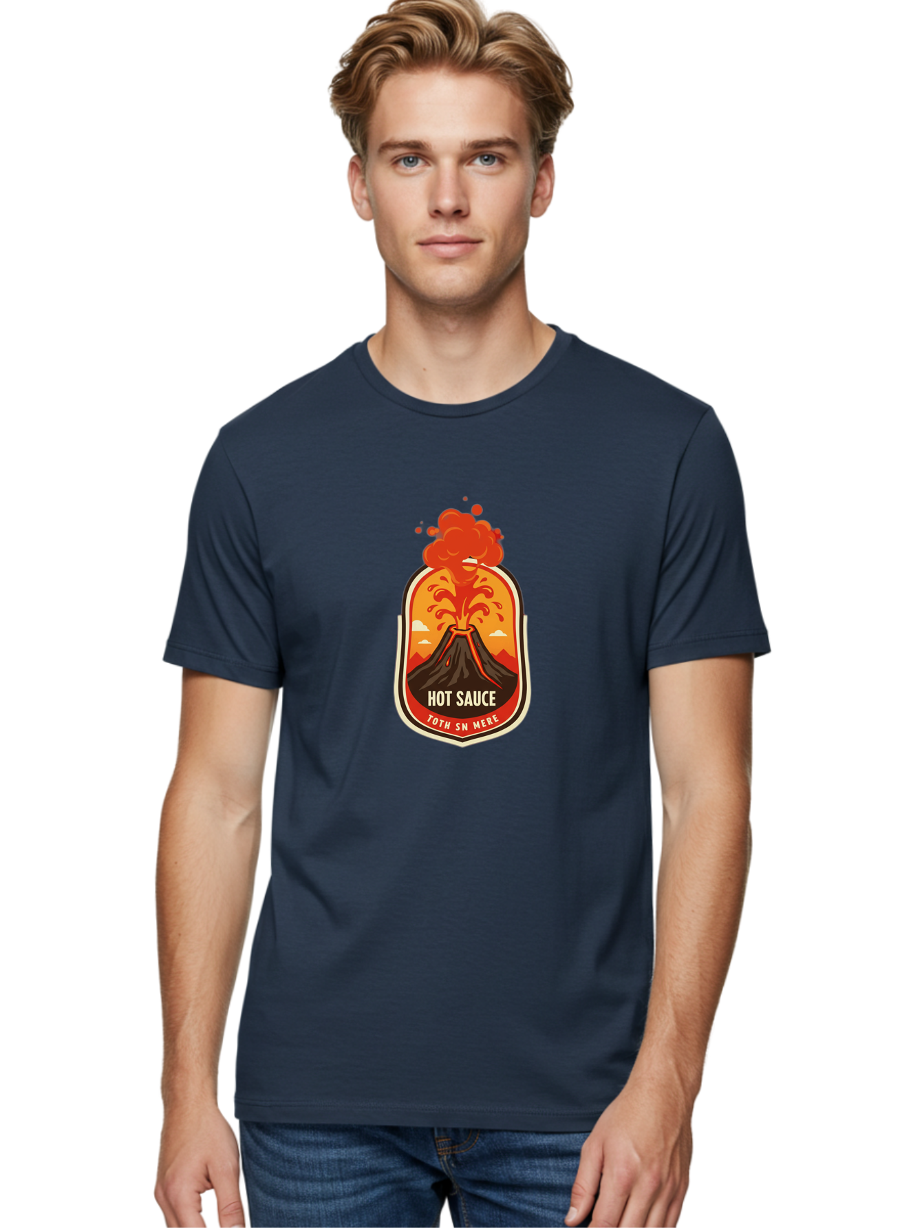 Hot-Sauce-8 Men'S Graphic Tee, 100% Cotton, Comfortable Casual Summer Wear, Machine Washable, Hot Sauce Label, Erupting Volcano, Spicy Food, Condiment Packaging, Fiery Design, Bold Graphics, Cartoon Style, Volcano Eruption, Condiment Branding Baa820 24