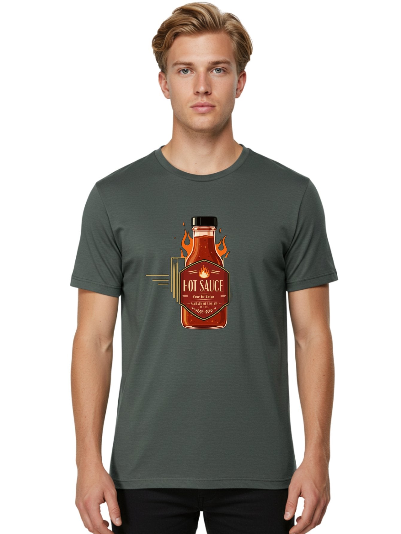 Hot-Sauce-9 Men'S Graphic Tee, 100% Cotton, Comfortable Casual Summer Wear, Machine Washable, Hot Sauce Bottle, Fiery Condiment, Spicy Food, Flavorful Sauce, Condiment Design, Graphic Label, Kitchen Essentials, Chili Peppers, Flavor Enhancer Baa821 26