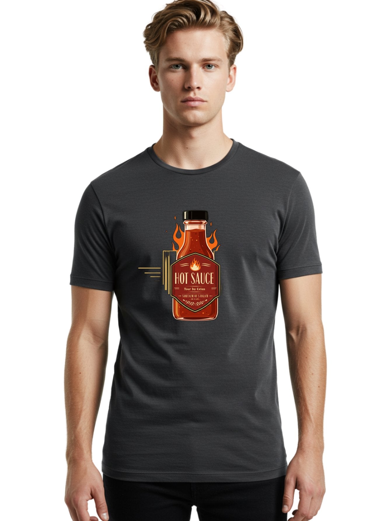 Hot-Sauce-9 Men'S Graphic Tee, 100% Cotton, Comfortable Casual Summer Wear, Machine Washable, Hot Sauce Bottle, Fiery Condiment, Spicy Food, Flavorful Sauce, Condiment Design, Graphic Label, Kitchen Essentials, Chili Peppers, Flavor Enhancer Baa821 28