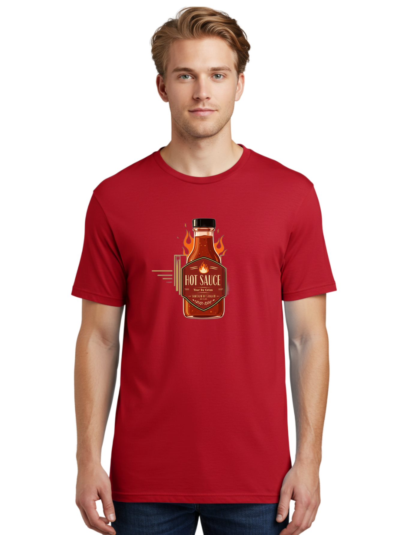 Hot-Sauce-9 Men'S Graphic Tee, 100% Cotton, Comfortable Casual Summer Wear, Machine Washable, Hot Sauce Bottle, Fiery Condiment, Spicy Food, Flavorful Sauce, Condiment Design, Graphic Label, Kitchen Essentials, Chili Peppers, Flavor Enhancer Baa821
