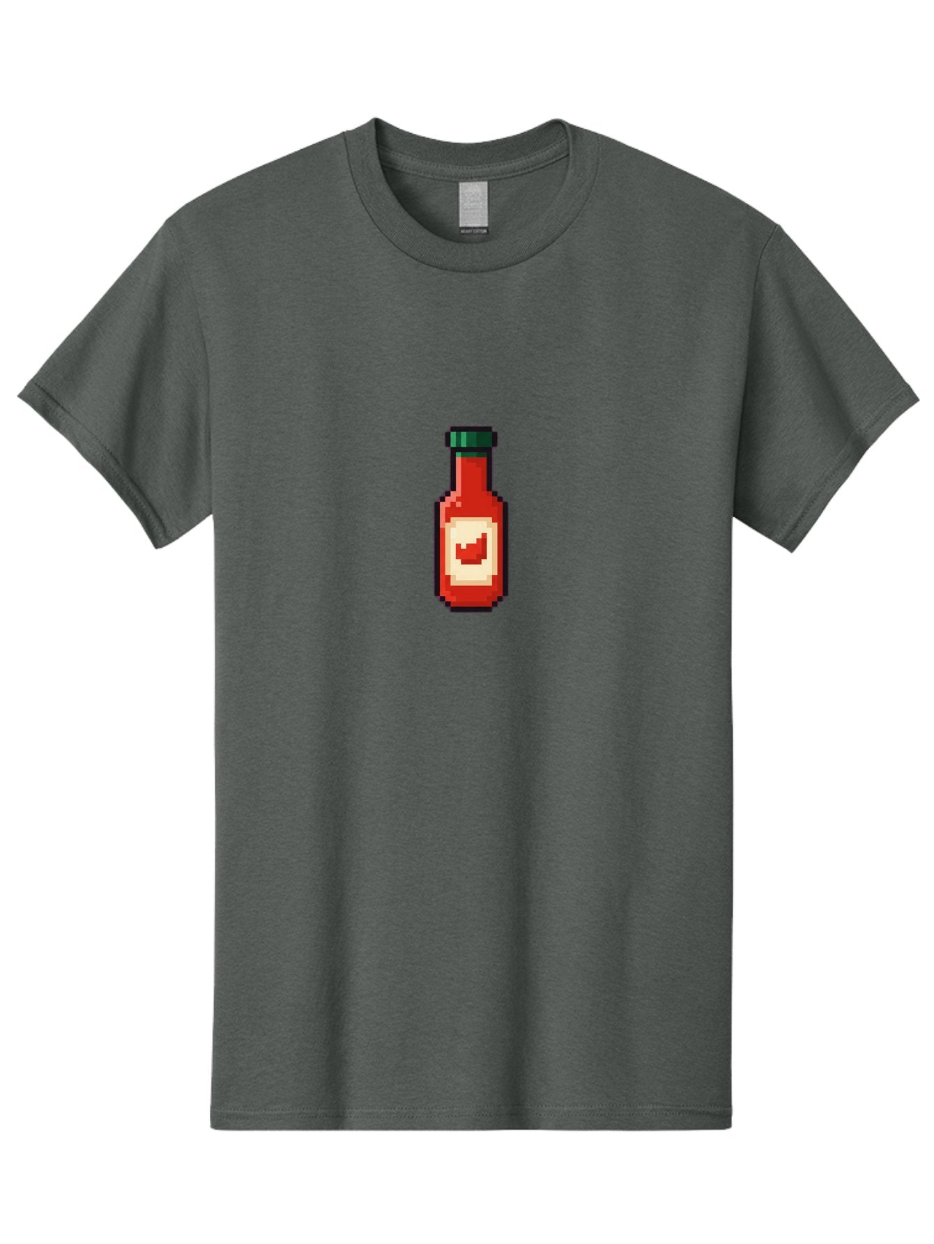 Hot-Sauce-Bottle-4 Men'S Graphic Tee, 100% Cotton, Comfortable Casual Summer Wear, Machine Washable, Hot Sauce, Condiment, Spicy Food, Red Sauce, Pixel Art, Digital Illustration, 8-Bit Style, Retro Gaming Aesthetic Baa828