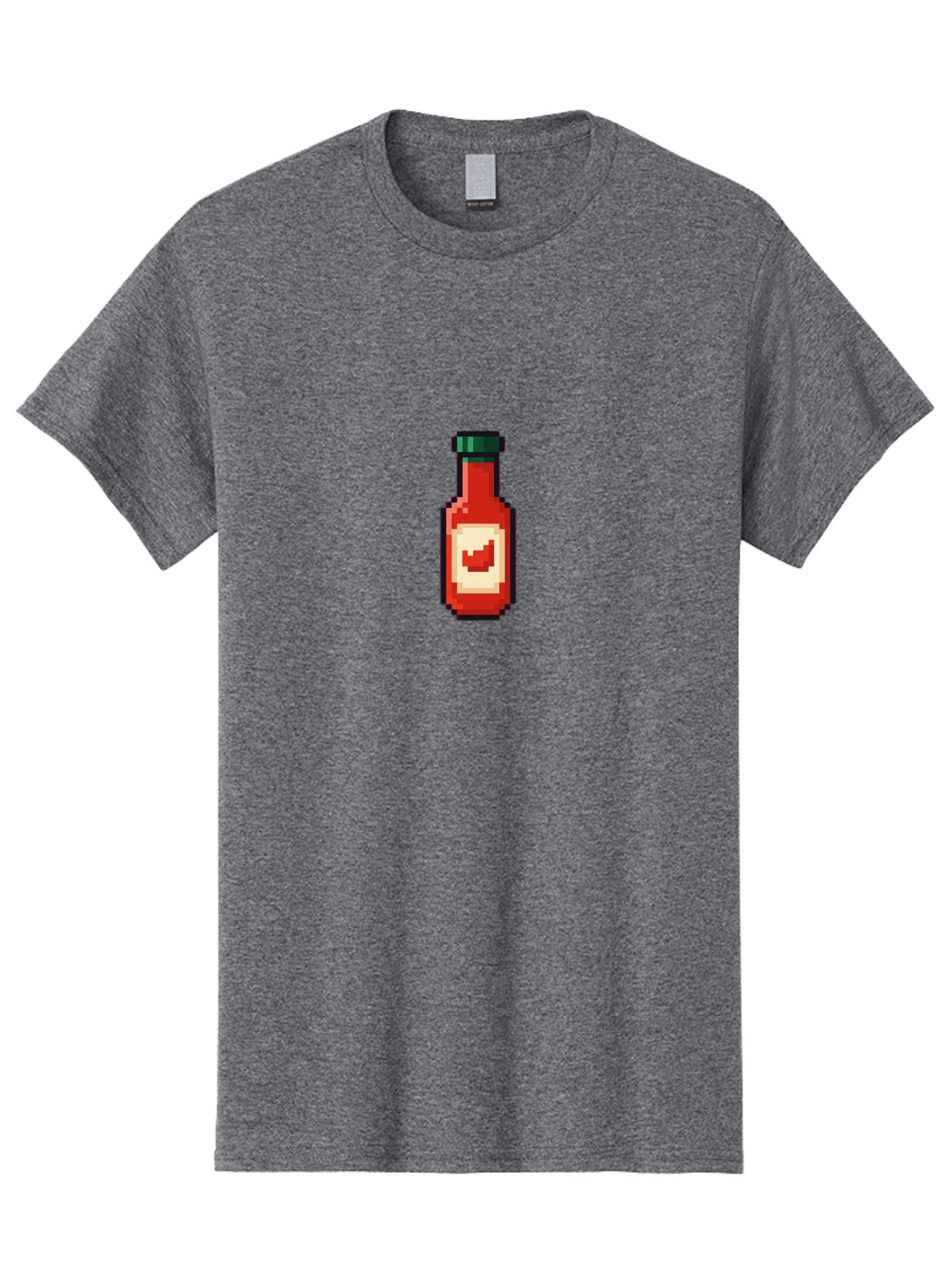 Hot-Sauce-Bottle-4 Men'S Graphic Tee, 100% Cotton, Comfortable Casual Summer Wear, Machine Washable, Hot Sauce, Condiment, Spicy Food, Red Sauce, Pixel Art, Digital Illustration, 8-Bit Style, Retro Gaming Aesthetic Baa828 15