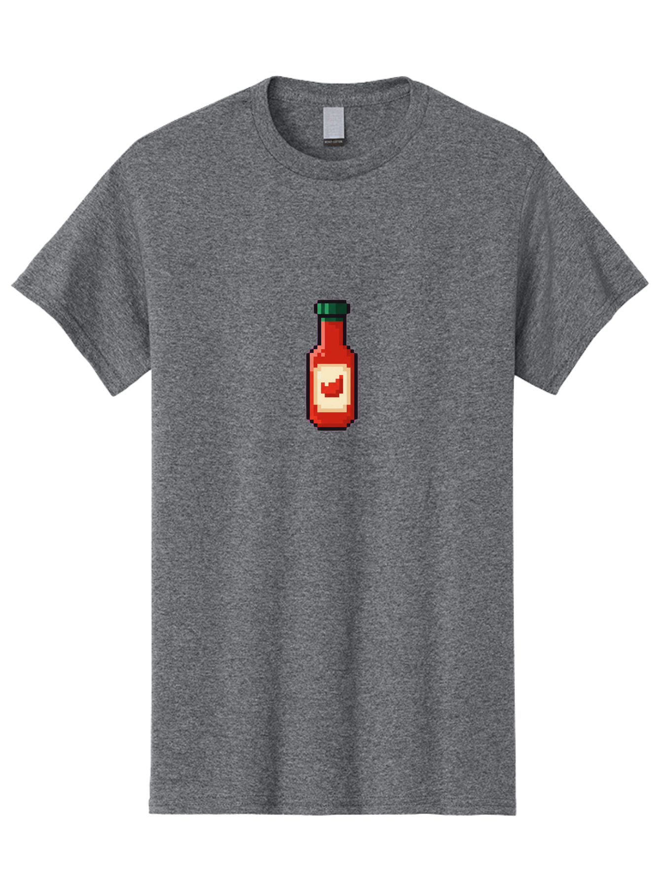 Hot-Sauce-Bottle-4 Men'S Graphic Tee, 100% Cotton, Comfortable Casual Summer Wear, Machine Washable, Hot Sauce, Condiment, Spicy Food, Red Sauce, Pixel Art, Digital Illustration, 8-Bit Style, Retro Gaming Aesthetic Baa828