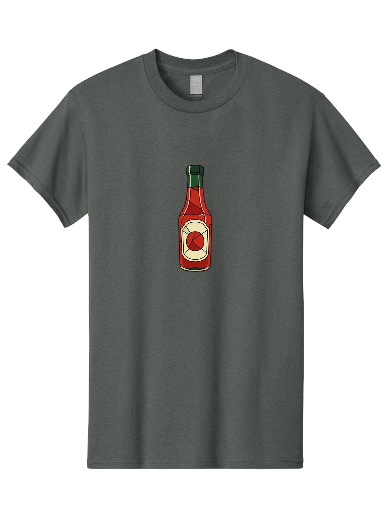 Hot-Sauce-Bottle-5 Men'S Graphic Tee, 100% Cotton, Comfortable Casual Summer Wear, Machine Washable, Hot Sauce Bottle, Spicy Condiment, Red Liquid, Black Cap, Geometric Design, Minimalist Illustration, Cartoon Style, Food Seasoning Baa829 5