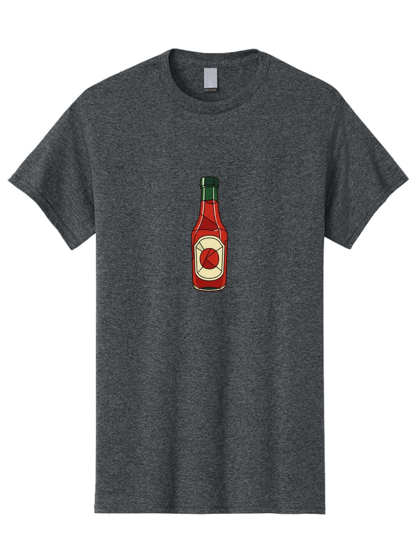 Hot-Sauce-Bottle-5 Men'S Graphic Tee, 100% Cotton, Comfortable Casual Summer Wear, Machine Washable, Hot Sauce Bottle, Spicy Condiment, Red Liquid, Black Cap, Geometric Design, Minimalist Illustration, Cartoon Style, Food Seasoning Baa829 3
