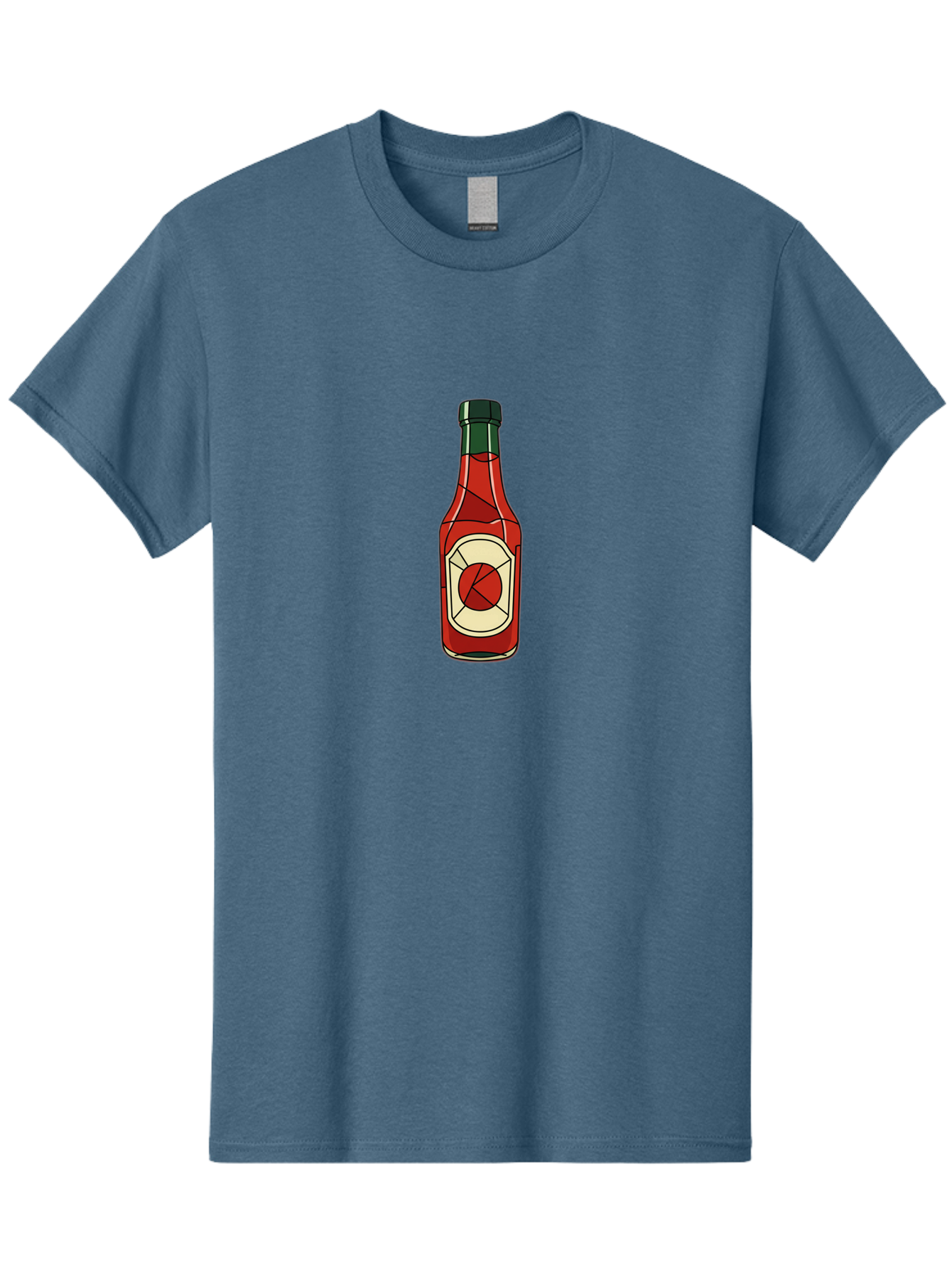 Hot-Sauce-Bottle-5 Men'S Graphic Tee, 100% Cotton, Comfortable Casual Summer Wear, Machine Washable, Hot Sauce Bottle, Spicy Condiment, Red Liquid, Black Cap, Geometric Design, Minimalist Illustration, Cartoon Style, Food Seasoning Baa829 11