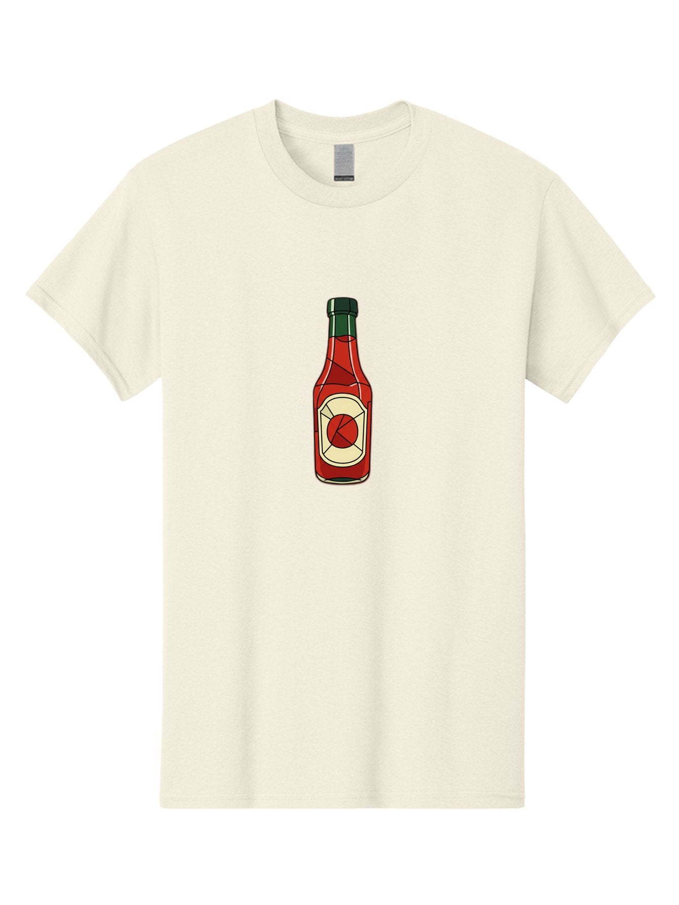 Hot-Sauce-Bottle-5 Men'S Graphic Tee, 100% Cotton, Comfortable Casual Summer Wear, Machine Washable, Hot Sauce Bottle, Spicy Condiment, Red Liquid, Black Cap, Geometric Design, Minimalist Illustration, Cartoon Style, Food Seasoning Baa829 15