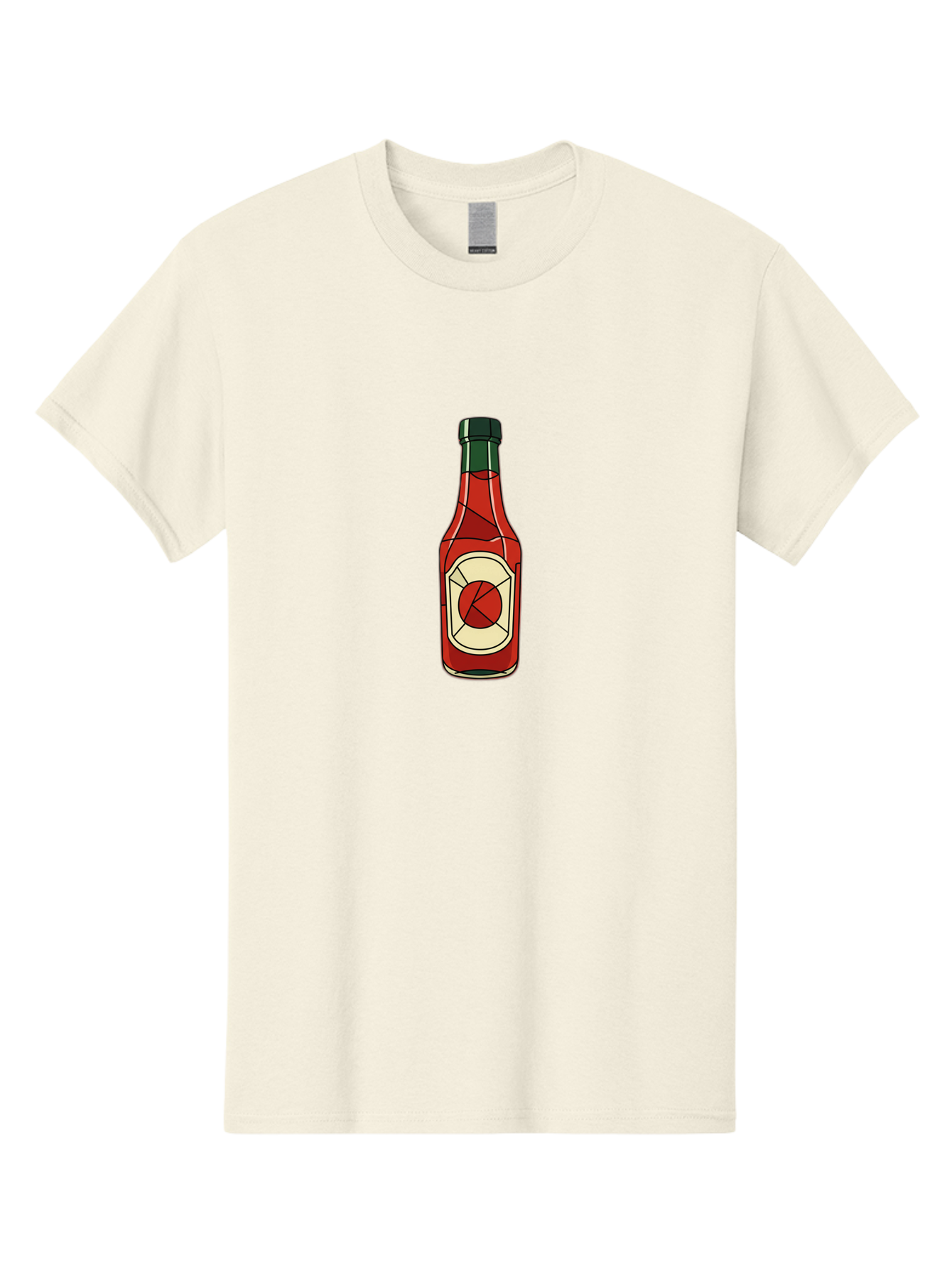 Hot-Sauce-Bottle-5 Men'S Graphic Tee, 100% Cotton, Comfortable Casual Summer Wear, Machine Washable, Hot Sauce Bottle, Spicy Condiment, Red Liquid, Black Cap, Geometric Design, Minimalist Illustration, Cartoon Style, Food Seasoning Baa829