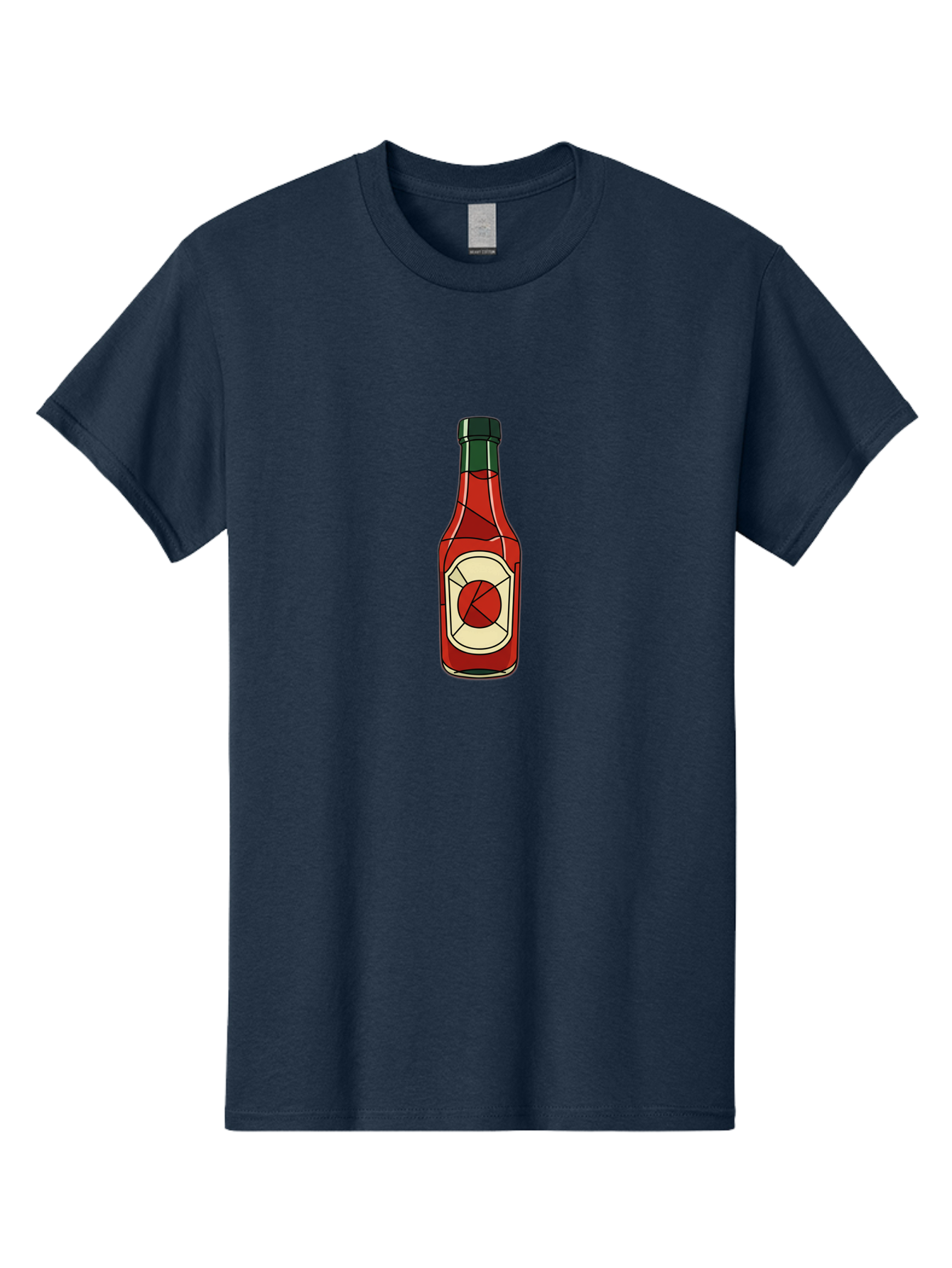 Hot-Sauce-Bottle-5 Men'S Graphic Tee, 100% Cotton, Comfortable Casual Summer Wear, Machine Washable, Hot Sauce Bottle, Spicy Condiment, Red Liquid, Black Cap, Geometric Design, Minimalist Illustration, Cartoon Style, Food Seasoning Baa829 29