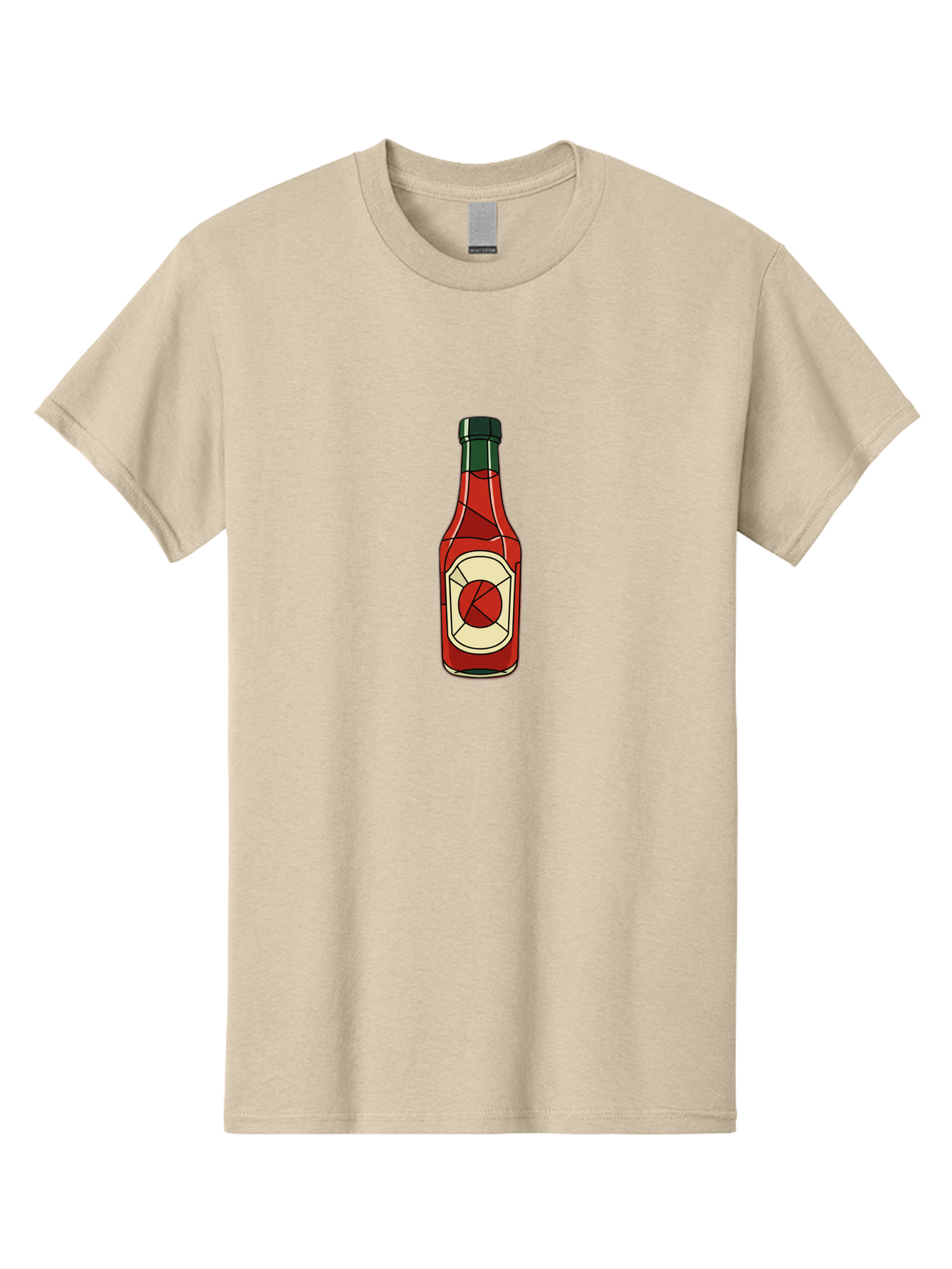 Hot-Sauce-Bottle-5 Men'S Graphic Tee, 100% Cotton, Comfortable Casual Summer Wear, Machine Washable, Hot Sauce Bottle, Spicy Condiment, Red Liquid, Black Cap, Geometric Design, Minimalist Illustration, Cartoon Style, Food Seasoning Baa829 23