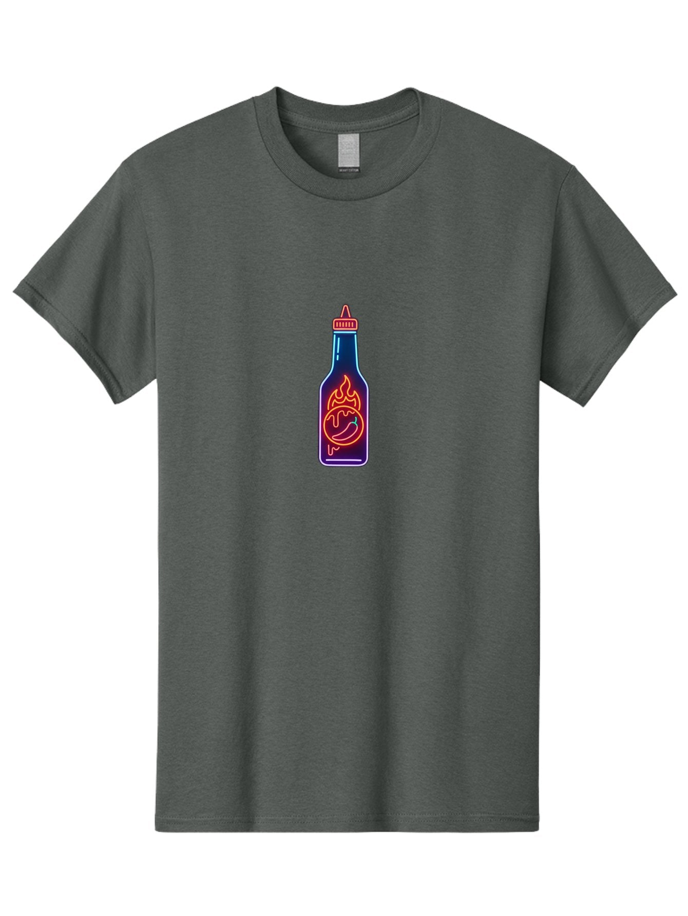 Hot-Sauce-Bottle-8 Men'S Graphic Tee, 100% Cotton, Comfortable Casual Summer Wear, Machine Washable, Hot Sauce Bottle, Spicy Condiment, Chili Pepper, Hot Sauce, Spicy Food, Cooking Ingredient, Cartoon Graphic, Vibrant Design, Neon Outline, Baa832