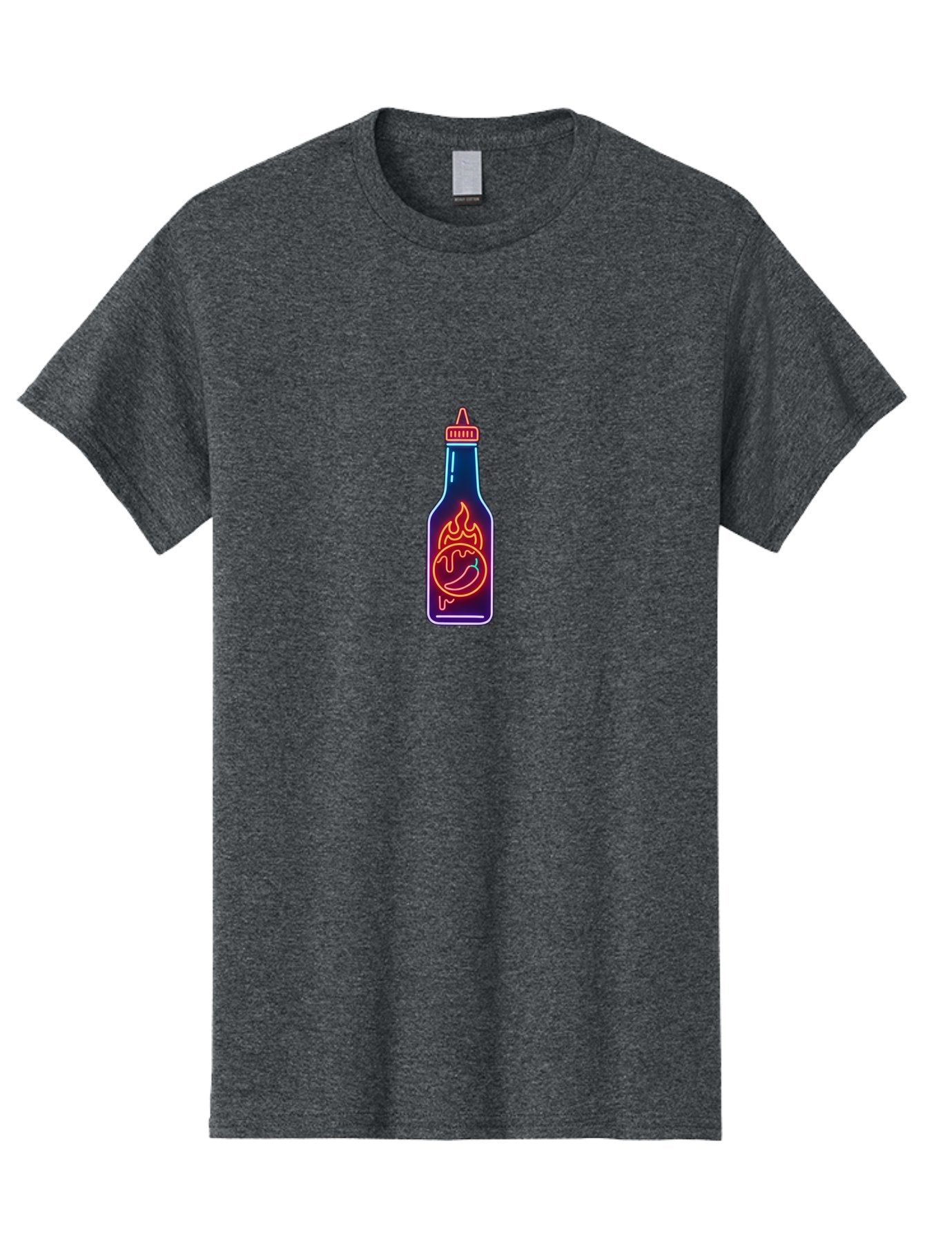 Hot-Sauce-Bottle-8 Men'S Graphic Tee, 100% Cotton, Comfortable Casual Summer Wear, Machine Washable, Hot Sauce Bottle, Spicy Condiment, Chili Pepper, Hot Sauce, Spicy Food, Cooking Ingredient, Cartoon Graphic, Vibrant Design, Neon Outline, Baa832 4