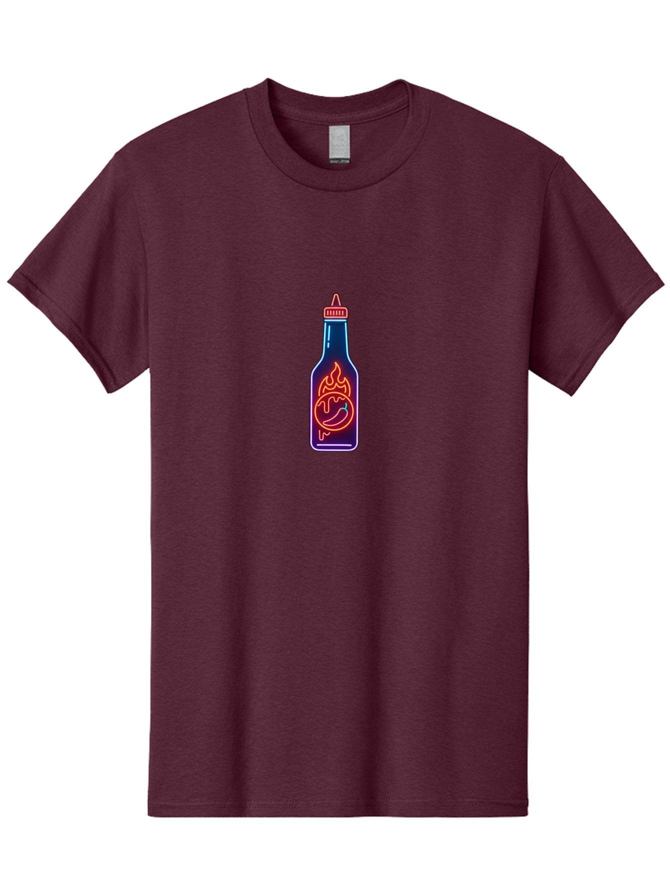 Hot-Sauce-Bottle-8 Men'S Graphic Tee, 100% Cotton, Comfortable Casual Summer Wear, Machine Washable, Hot Sauce Bottle, Spicy Condiment, Chili Pepper, Hot Sauce, Spicy Food, Cooking Ingredient, Cartoon Graphic, Vibrant Design, Neon Outline, Baa832 3