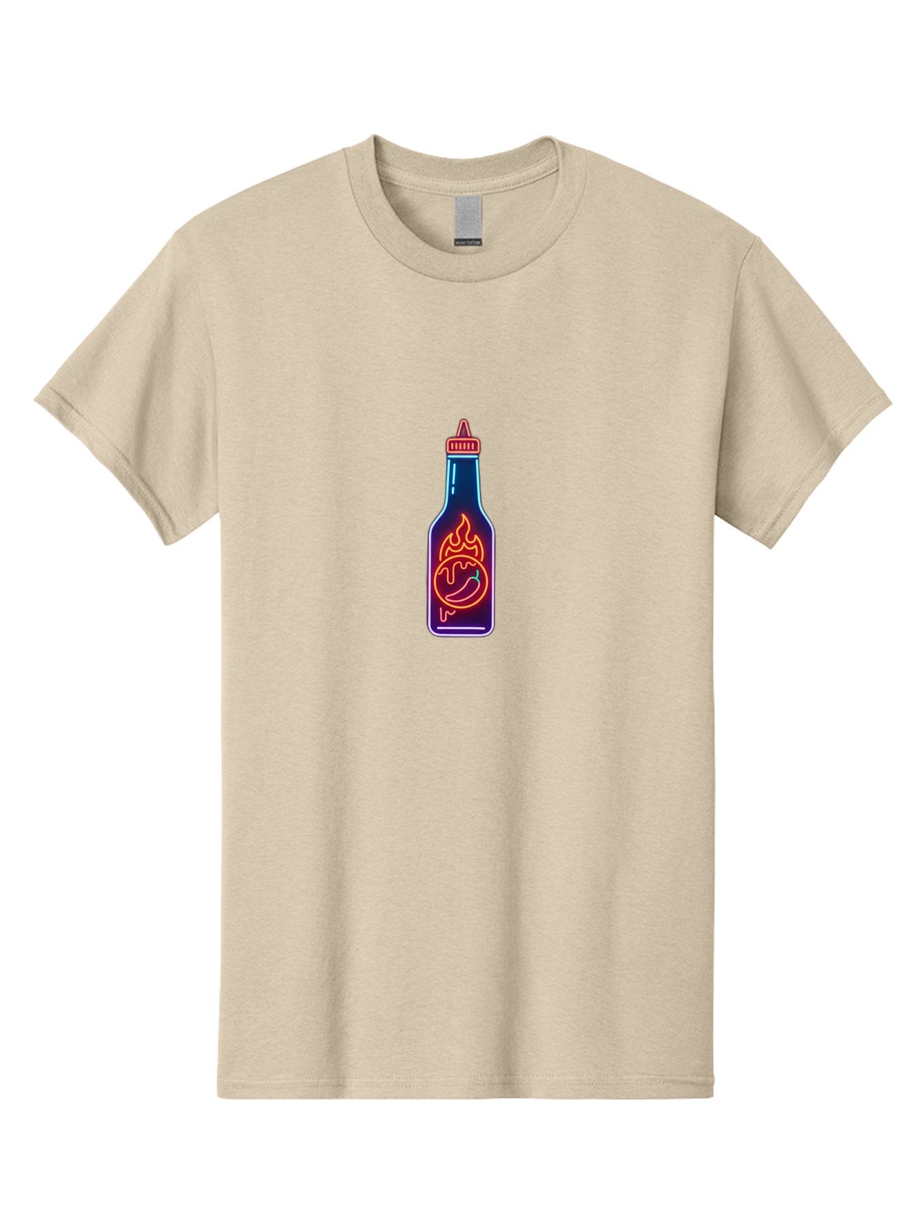 Hot-Sauce-Bottle-8 Men'S Graphic Tee, 100% Cotton, Comfortable Casual Summer Wear, Machine Washable, Hot Sauce Bottle, Spicy Condiment, Chili Pepper, Hot Sauce, Spicy Food, Cooking Ingredient, Cartoon Graphic, Vibrant Design, Neon Outline, Baa832 10