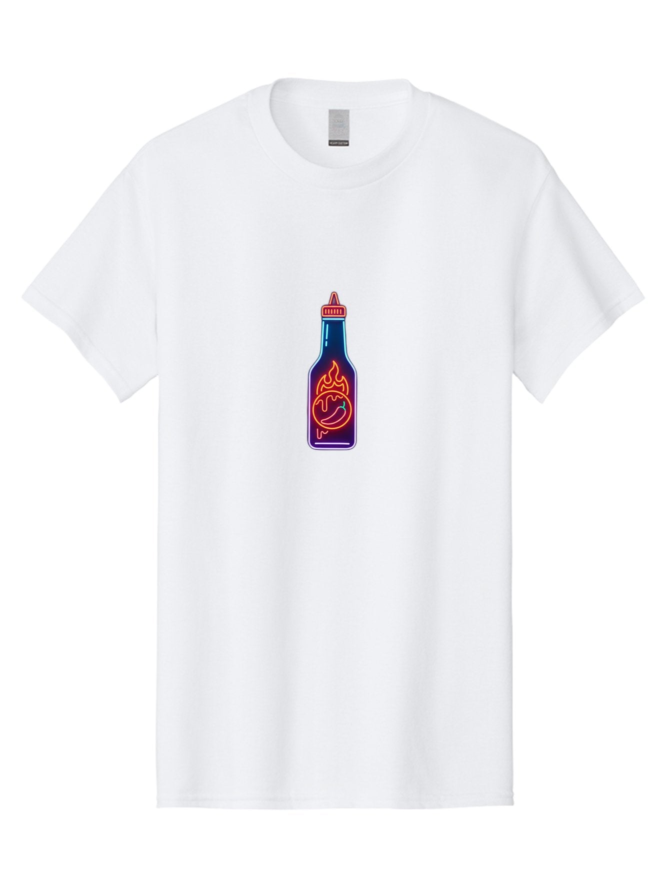 Hot-Sauce-Bottle-8 Men'S Graphic Tee, 100% Cotton, Comfortable Casual Summer Wear, Machine Washable, Hot Sauce Bottle, Spicy Condiment, Chili Pepper, Hot Sauce, Spicy Food, Cooking Ingredient, Cartoon Graphic, Vibrant Design, Neon Outline, Baa832 7
