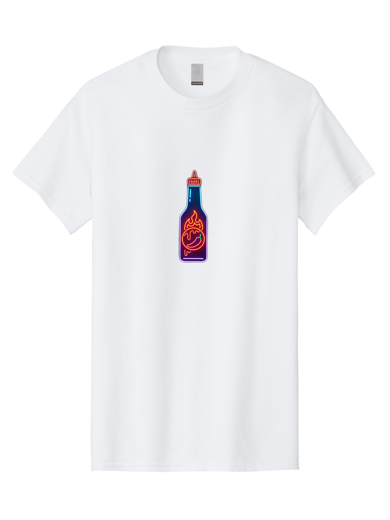 Hot-Sauce-Bottle-8 Men'S Graphic Tee, 100% Cotton, Comfortable Casual Summer Wear, Machine Washable, Hot Sauce Bottle, Spicy Condiment, Chili Pepper, Hot Sauce, Spicy Food, Cooking Ingredient, Cartoon Graphic, Vibrant Design, Neon Outline, Baa832 25