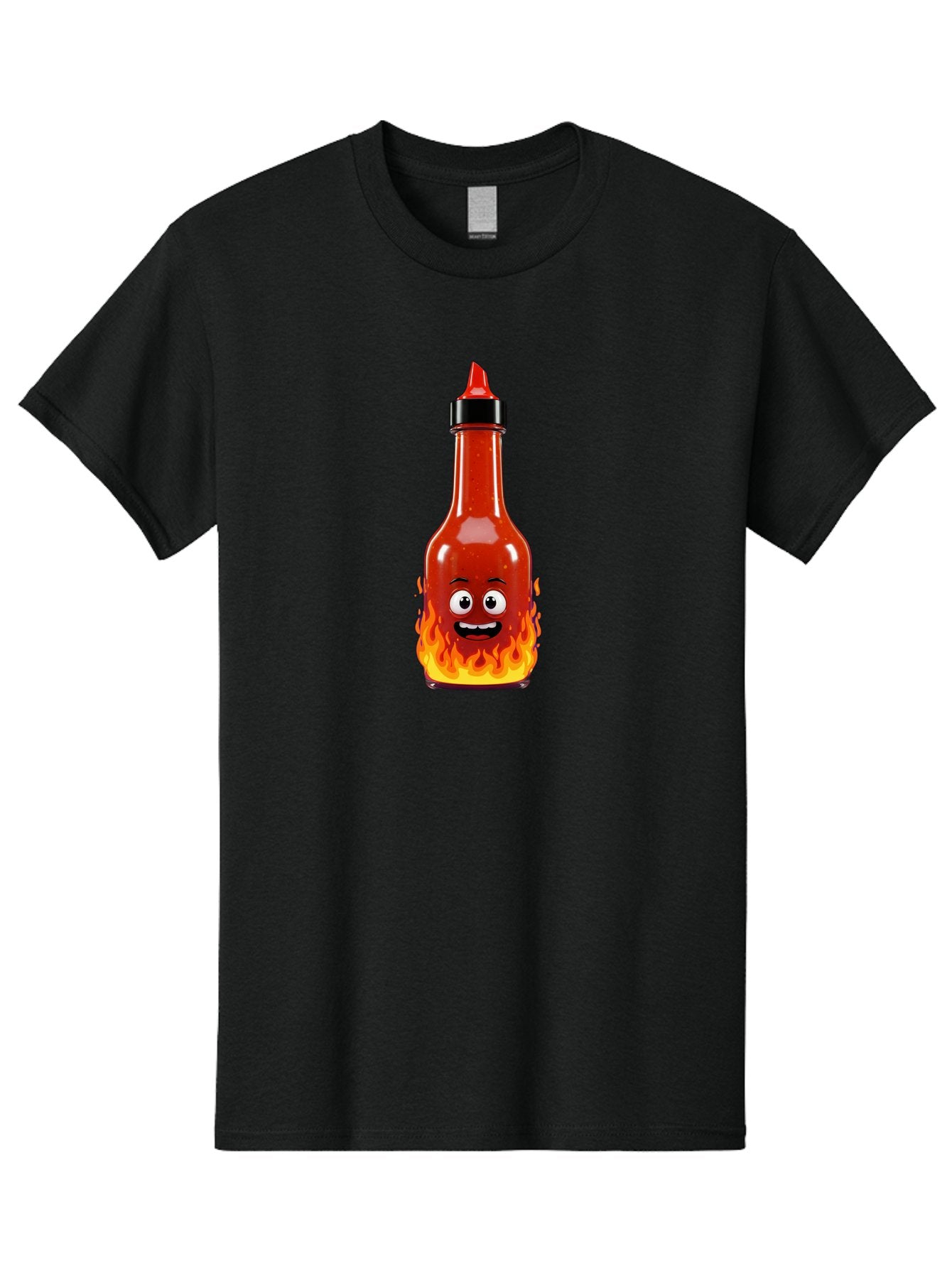 Hot-Sauce-Bottle Men'S Graphic Tee, 100% Cotton, Comfortable Casual Summer Wear, Machine Washable, Hot Sauce Bottle, Cartoon Character, Happy Face, Flames, Spicy Food, Condiment, Cartoon Illustration, Vibrant Colors, Playful Design, Baa835 7