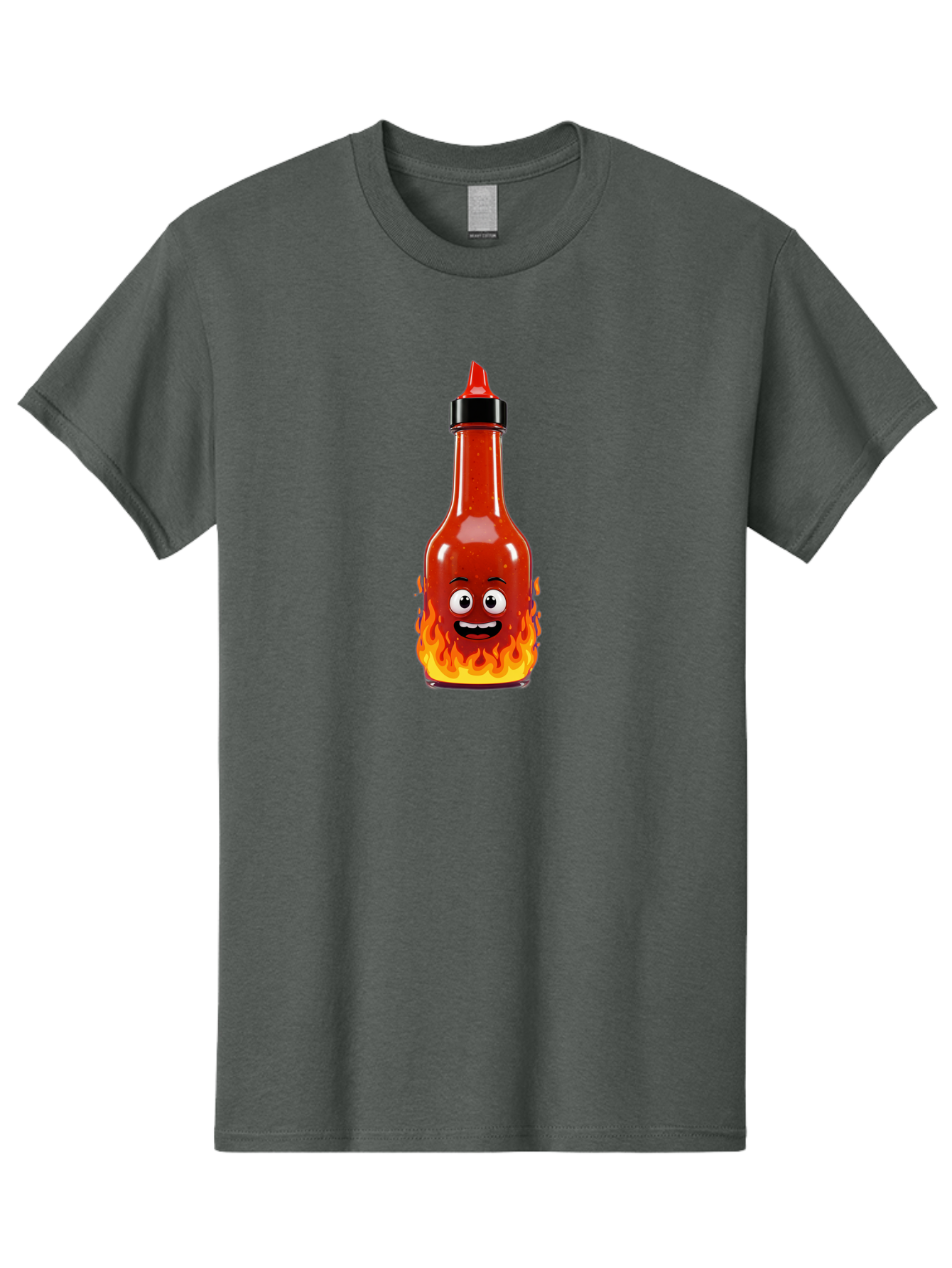 Hot-Sauce-Bottle Men'S Graphic Tee, 100% Cotton, Comfortable Casual Summer Wear, Machine Washable, Hot Sauce Bottle, Cartoon Character, Happy Face, Flames, Spicy Food, Condiment, Cartoon Illustration, Vibrant Colors, Playful Design, Baa835 9