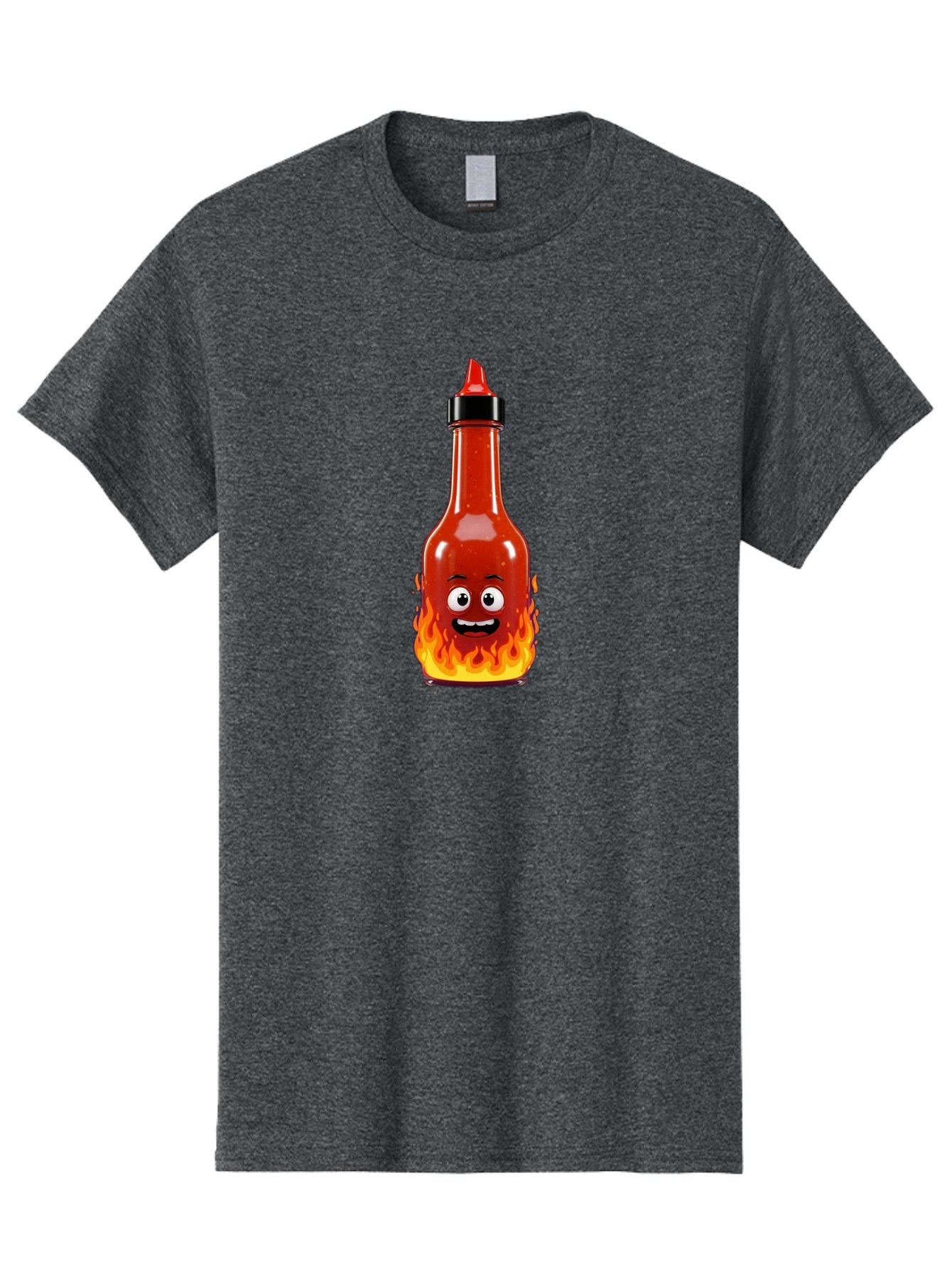 Hot-Sauce-Bottle Men'S Graphic Tee, 100% Cotton, Comfortable Casual Summer Wear, Machine Washable, Hot Sauce Bottle, Cartoon Character, Happy Face, Flames, Spicy Food, Condiment, Cartoon Illustration, Vibrant Colors, Playful Design, Baa835 6
