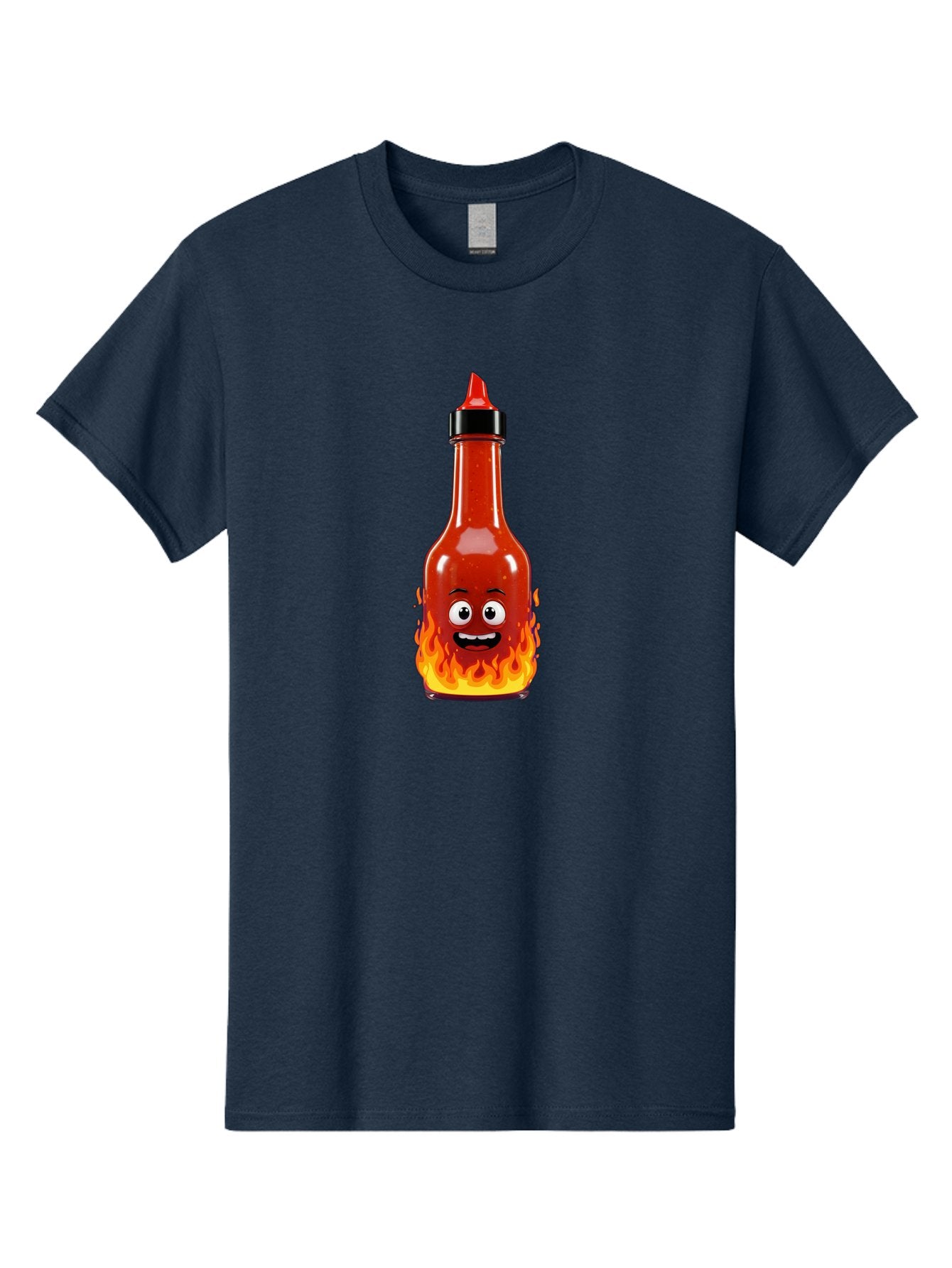 Hot-Sauce-Bottle Men'S Graphic Tee, 100% Cotton, Comfortable Casual Summer Wear, Machine Washable, Hot Sauce Bottle, Cartoon Character, Happy Face, Flames, Spicy Food, Condiment, Cartoon Illustration, Vibrant Colors, Playful Design, Baa835 13