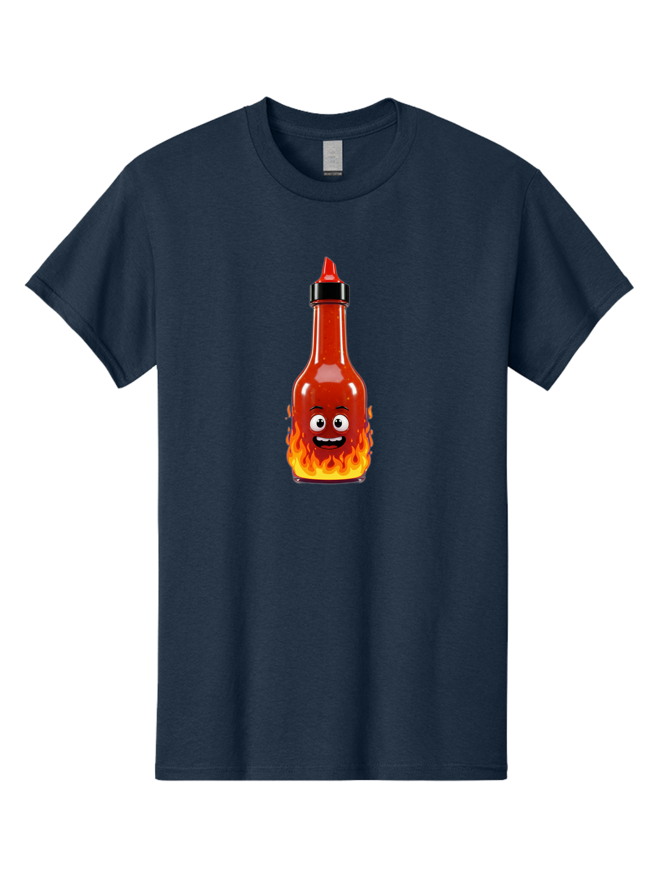 Hot-Sauce-Bottle Men'S Graphic Tee, 100% Cotton, Comfortable Casual Summer Wear, Machine Washable, Hot Sauce Bottle, Cartoon Character, Happy Face, Flames, Spicy Food, Condiment, Cartoon Illustration, Vibrant Colors, Playful Design, Baa835 29