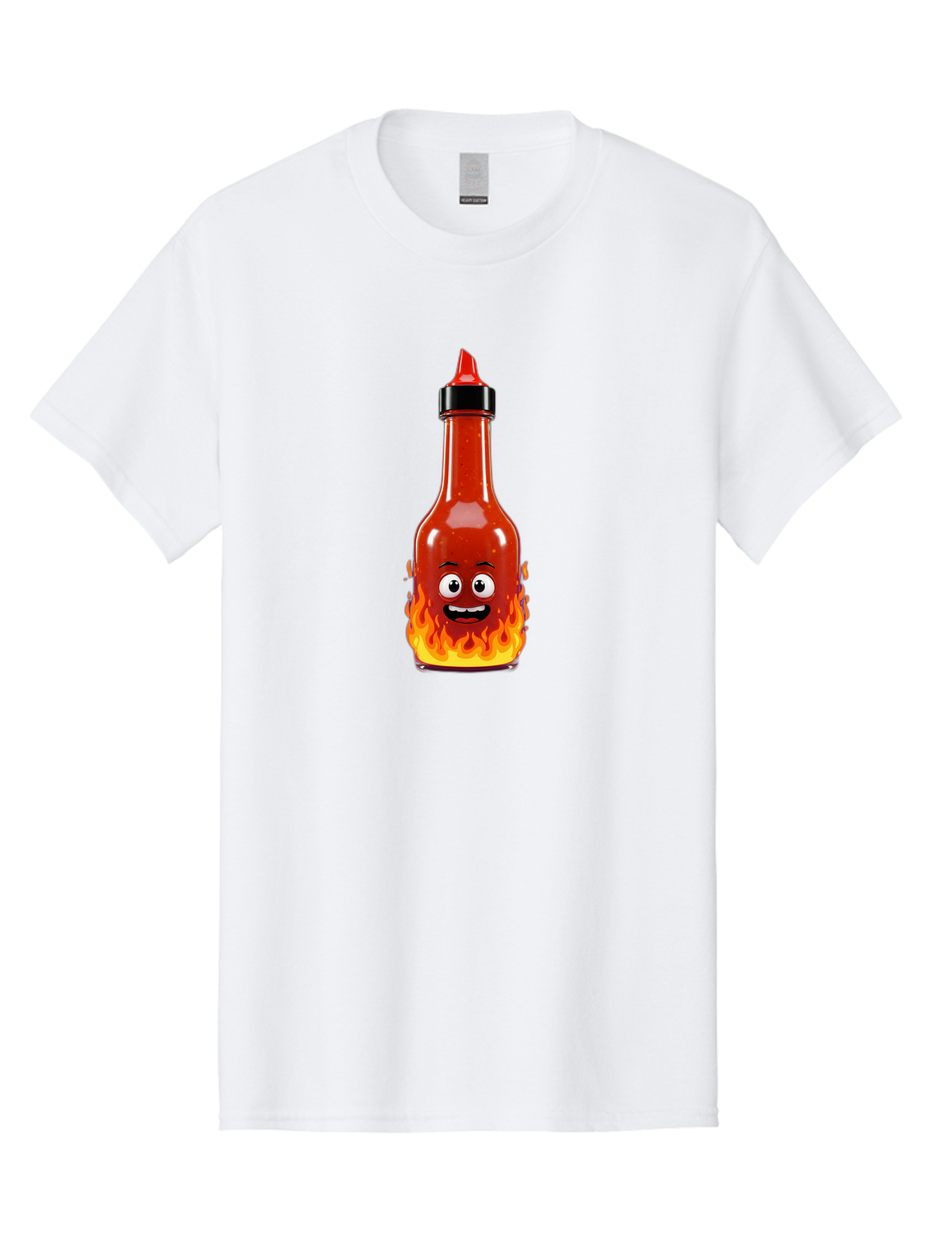 Hot-Sauce-Bottle Men'S Graphic Tee, 100% Cotton, Comfortable Casual Summer Wear, Machine Washable, Hot Sauce Bottle, Cartoon Character, Happy Face, Flames, Spicy Food, Condiment, Cartoon Illustration, Vibrant Colors, Playful Design, Baa835 23