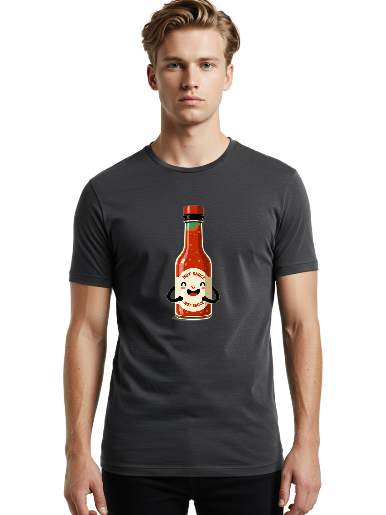 Hot-Sauce Men'S Graphic Tee, 100% Cotton, Comfortable Casual Summer Wear, Machine Washable, Hot Sauce Bottle With A Face, Cartoon Character, Condiment Packaging, Spicy Food, Kawaii Art Style, Playful Design, Sauce Container Baa836 6