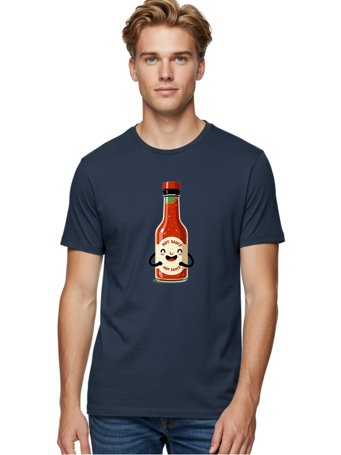 Hot-Sauce Men'S Graphic Tee, 100% Cotton, Comfortable Casual Summer Wear, Machine Washable, Hot Sauce Bottle With A Face, Cartoon Character, Condiment Packaging, Spicy Food, Kawaii Art Style, Playful Design, Sauce Container Baa836 18