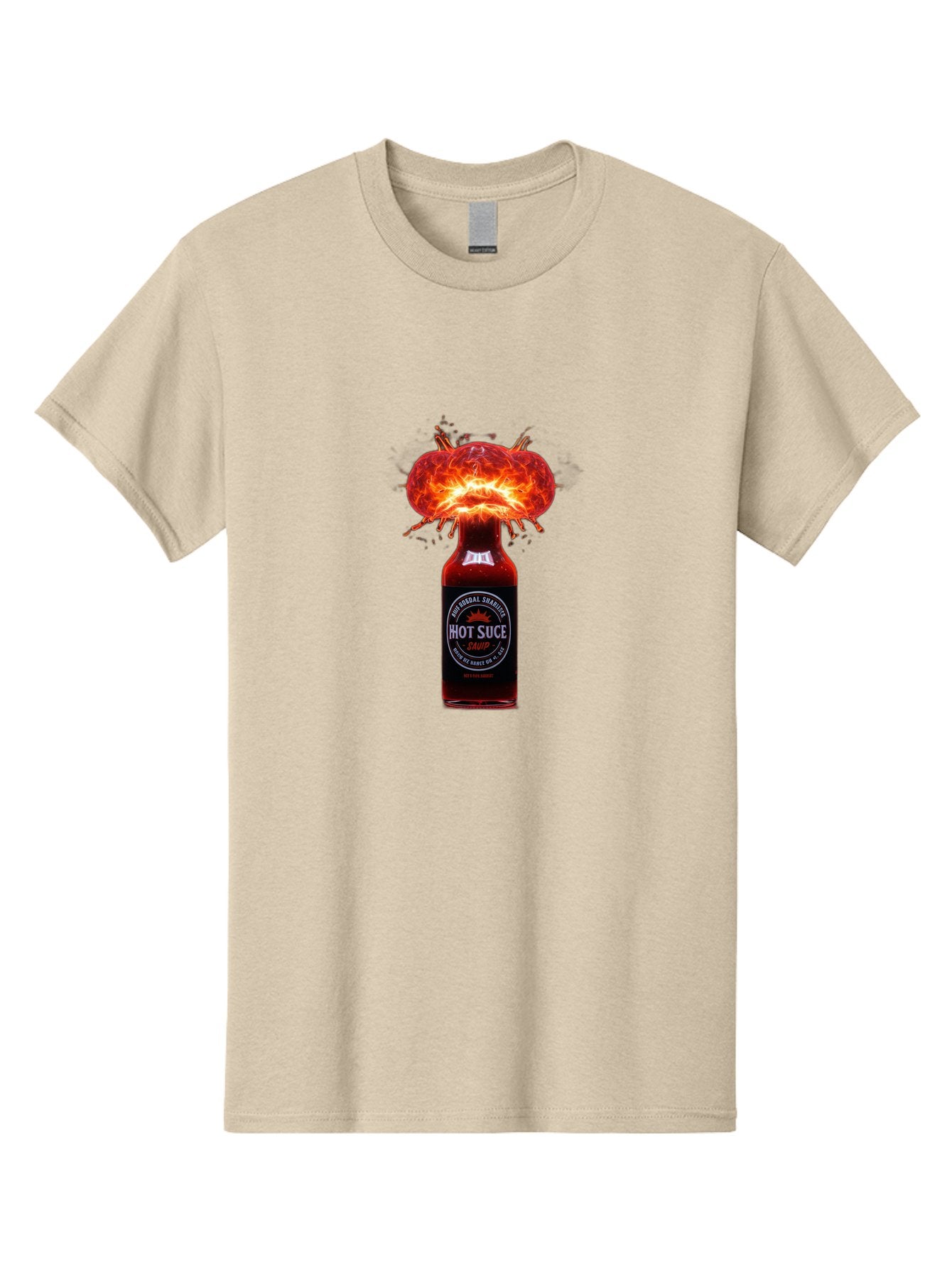 Hot-Suce-Sauce Men'S Graphic Tee, 100% Cotton, Comfortable Casual Summer Wear, Machine Washable, Hot Sauce Bottle, Exploding Sauce, Spicy Condiment, Chili Peppers, Fiery Flavor, Explosive Energy, Hot Sauce Enthusiast, Flavorful Kick, Baa837 10