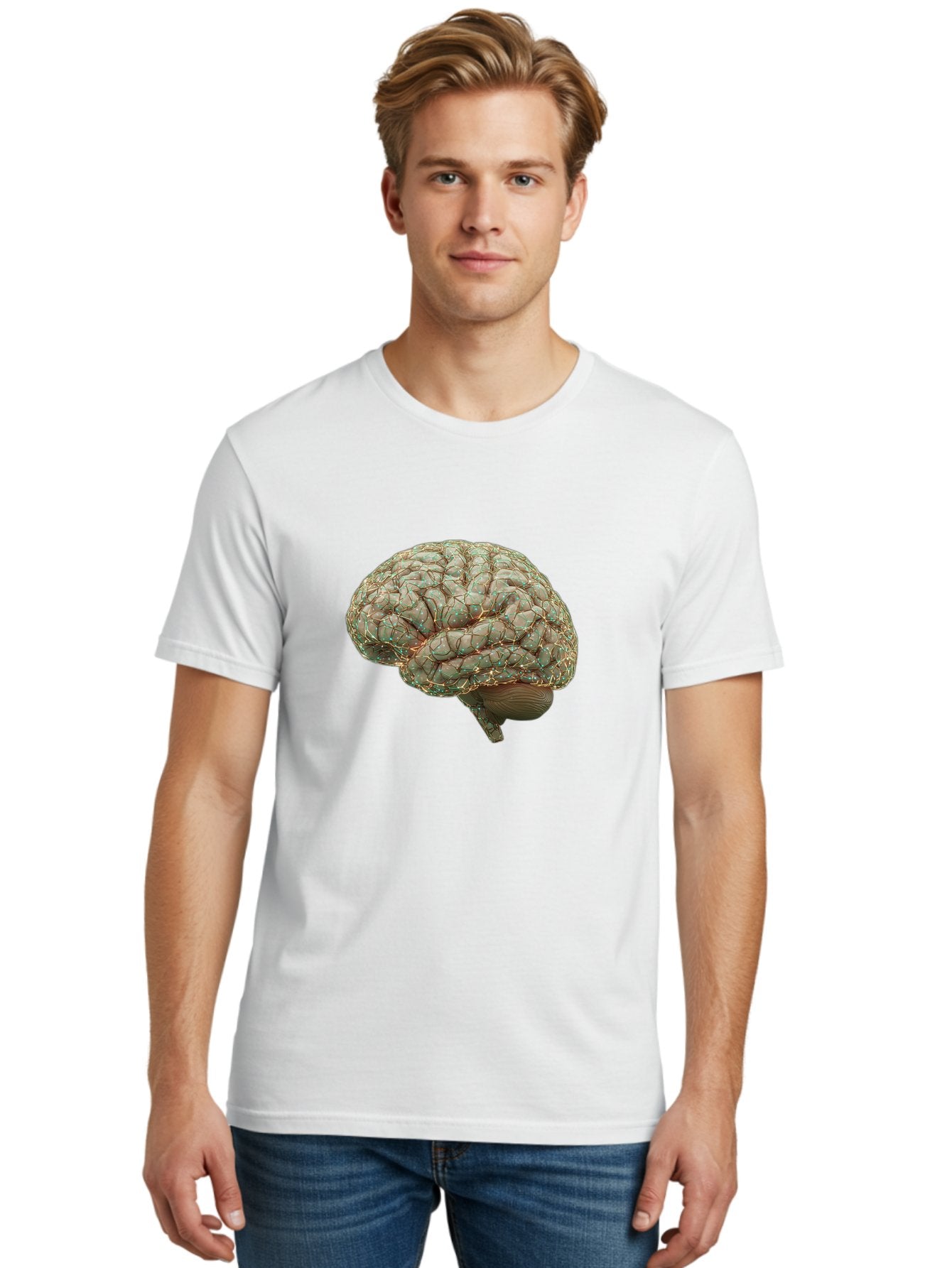 Human-Brain-1 Men'S Graphic Tee, 100% Cotton, Comfortable Casual Summer Wear, Machine Washable, Human Brain Anatomy, Neuroscience, Brain Structure, Cerebral Cortex, Neural Networks, Medical Illustration, Cognitive Function Baa839 30
